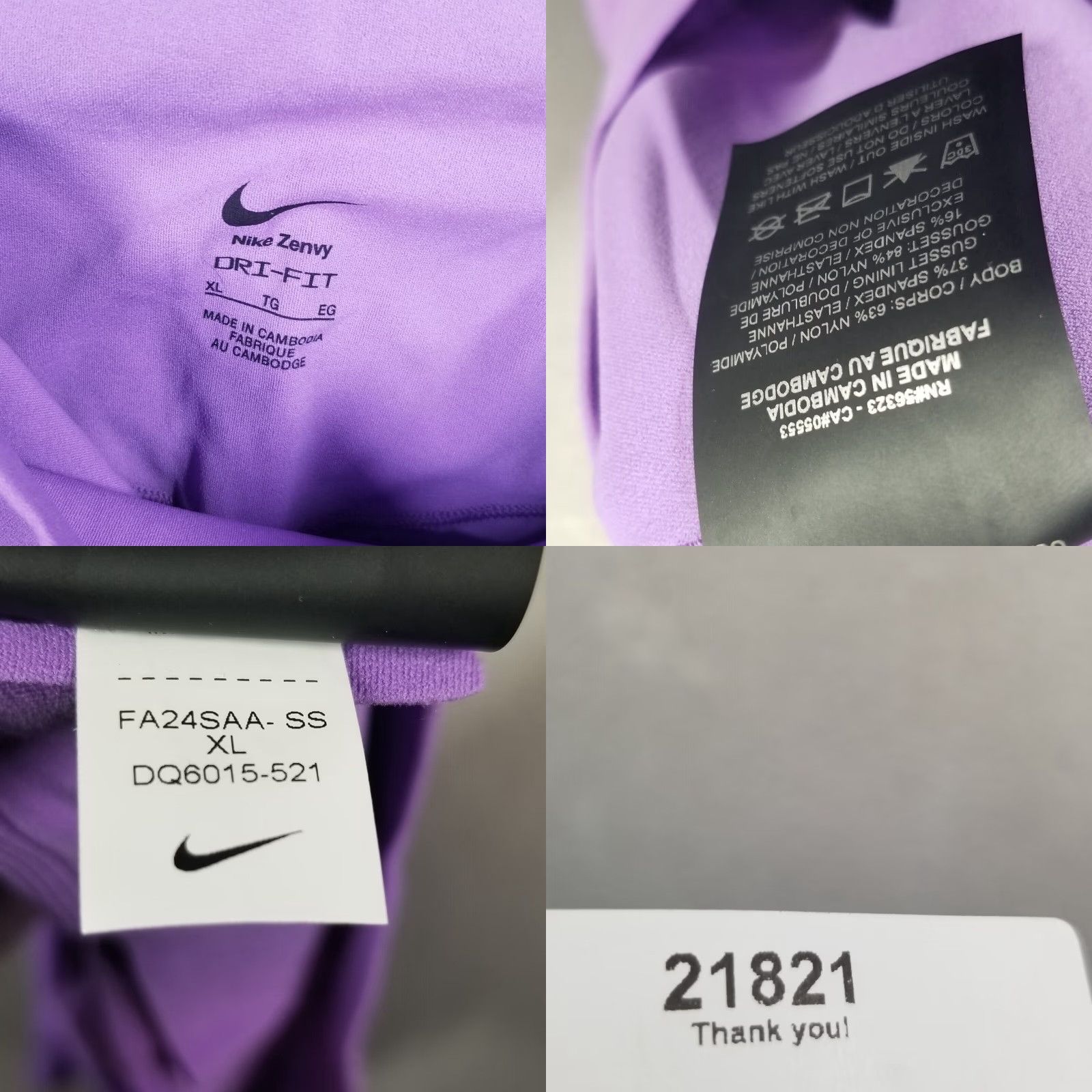 Nike Nike Women's XL Purple Yoga Leggings Compression Pockets Activewear 7/8 High Waist Size 40" / US 18 - 8 Thumbnail