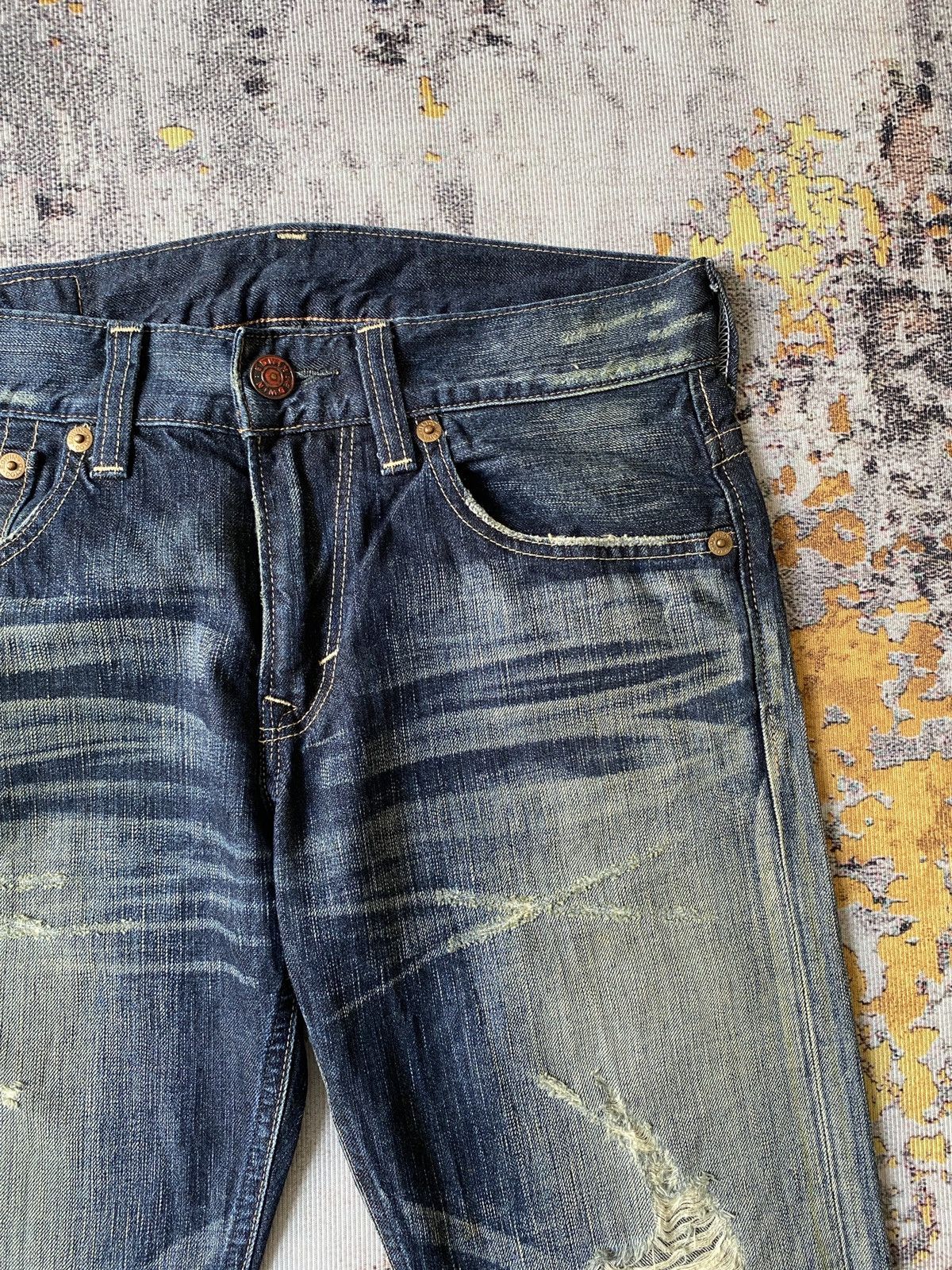 Japanese Brand Edwin 503 Blue Trip Claws Mark Distressed Flare Denim Size US 32 / EU 48 - 10 Thumbnail