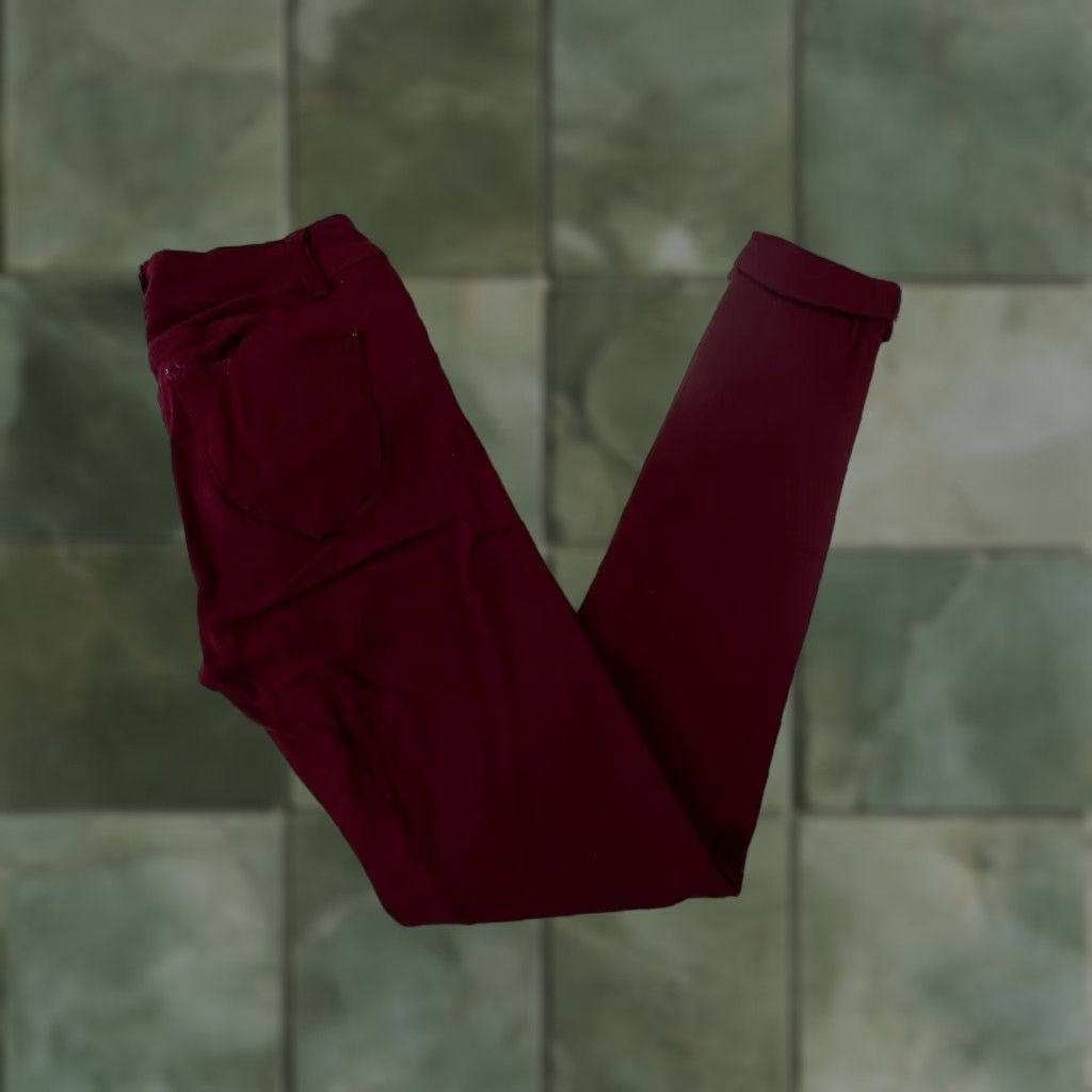 Vintage Womens Rue 21 Skinny Jeans 5 Juniors Burgundy Mid Rise Stretch Size 27" / US 4 / IT 40 - 1 Thumbnail