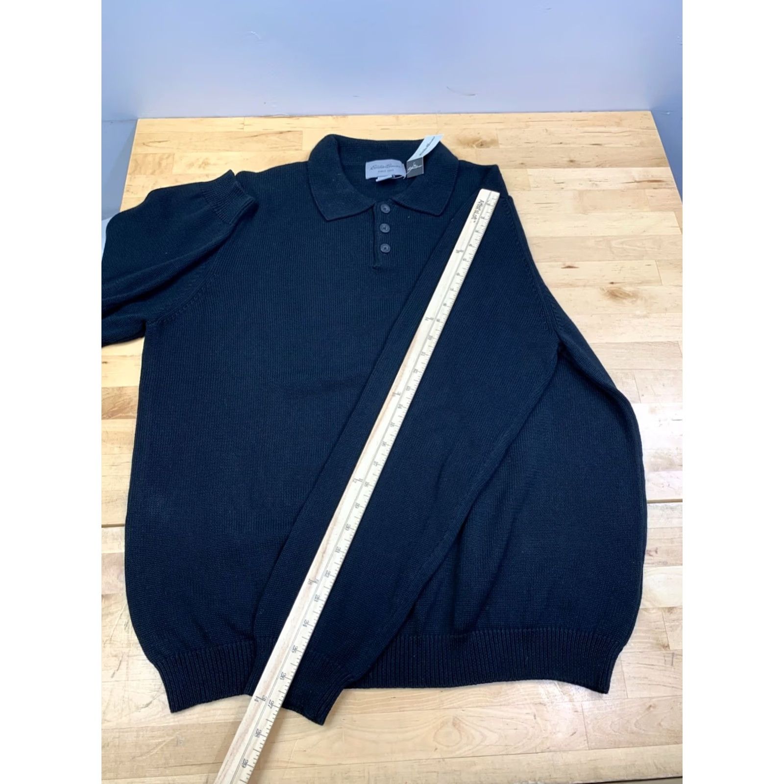 Eddie Bauer VINTAGE Eddie Bauer Polo Sweater Shirt Mens L Black Cotton Knit Long Sleeve Button Pullover Winter Fall 13345 Size US L / EU 52-54 / 3 - 5 Thumbnail
