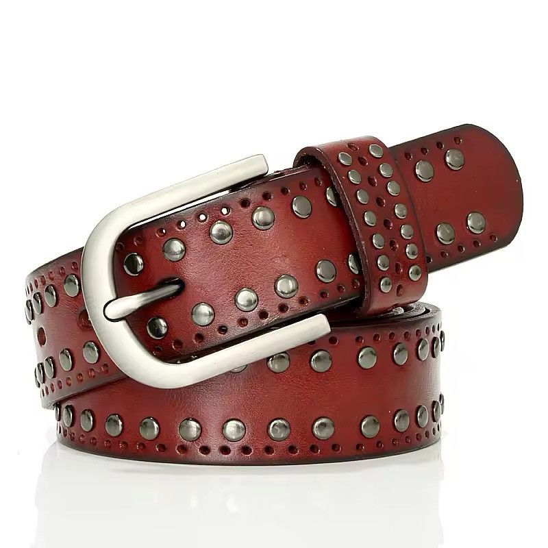 Leather Punk Cowskin Leather Belts Rivet Size ONE SIZE - 1 Thumbnail
