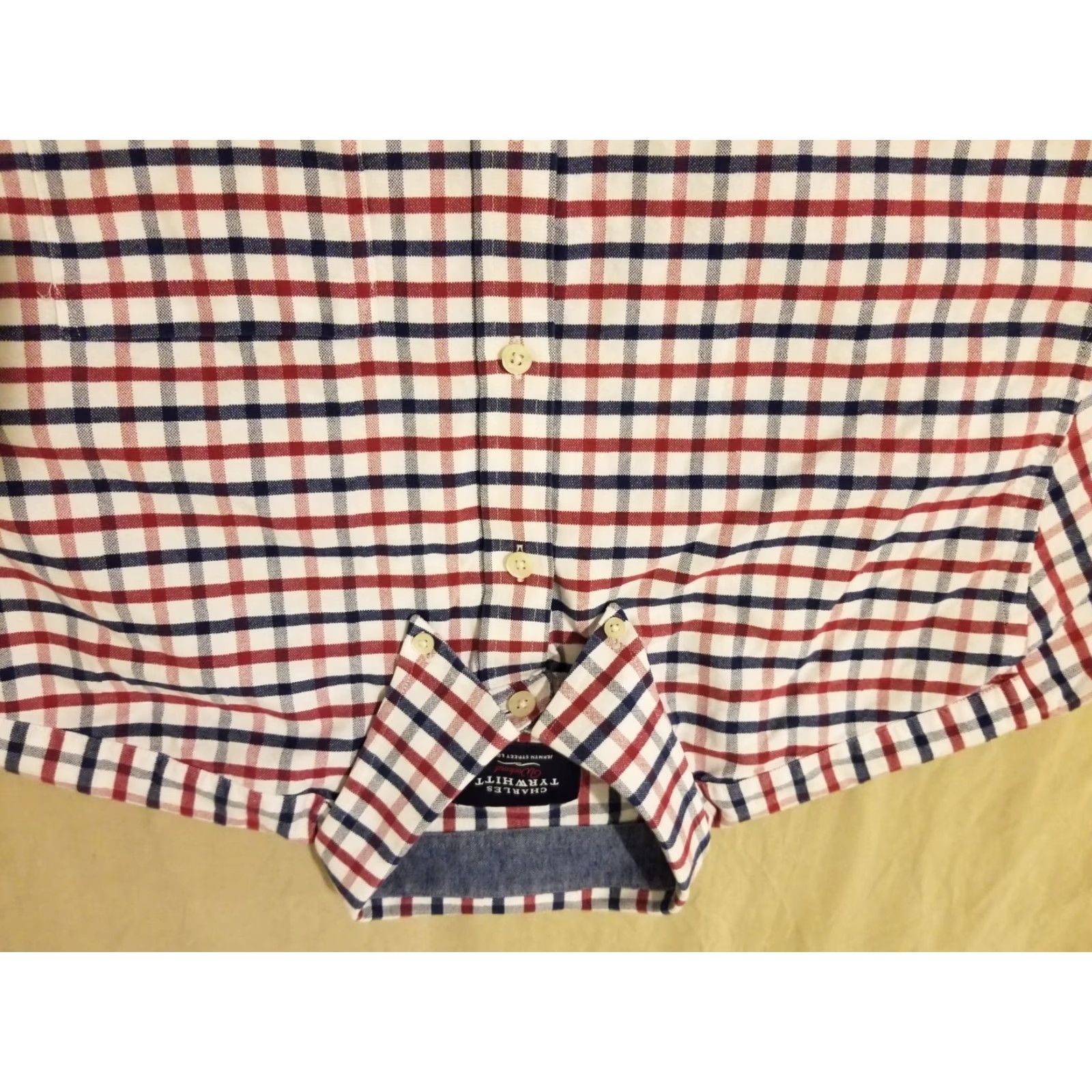 Charles Tyrwhitt Charles Tyrwhitt Shirt Mens L Large Slim Red Plaid Button-Up Cotton Shirt Size 42R - 2 Thumbnail
