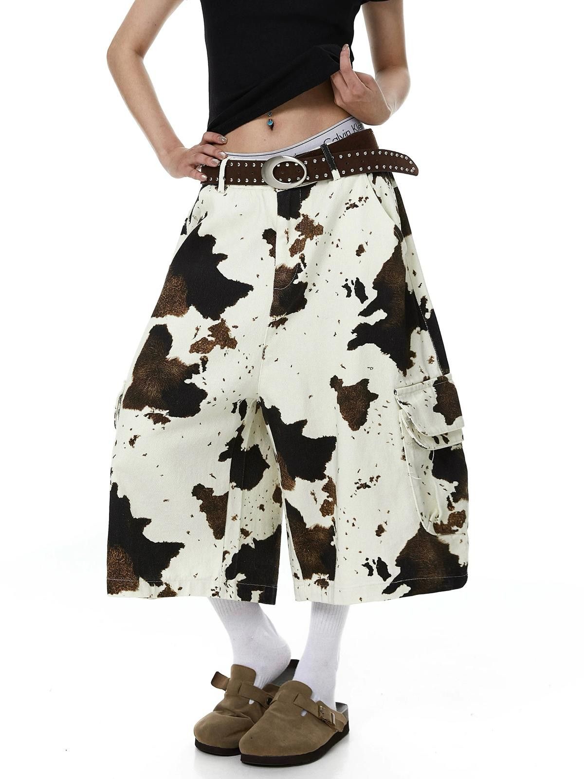 Other Cow-Print Camo Curved 7/8 Wide-Leg Jorts Shorts Size US 30 / EU 46 - 3 Thumbnail