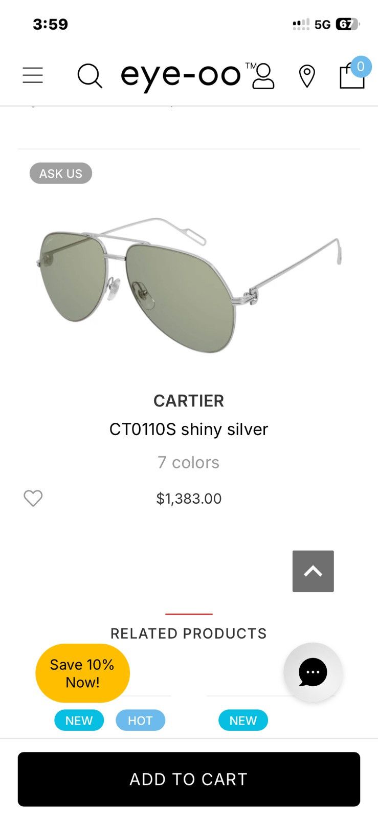 Cartier CT0110S Metal Aviators Size ONE SIZE - 7 Thumbnail