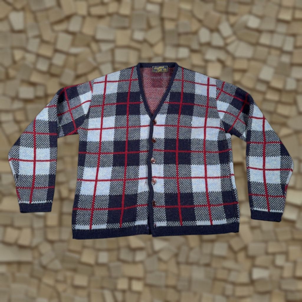 Vintage VINTAGE Scottish Isle Sweater Cardigan Mens Blue Plaid 60s Mohair Wool (orlon) Adult M Size Size US M / EU 48-50 / 2 - 1 Thumbnail