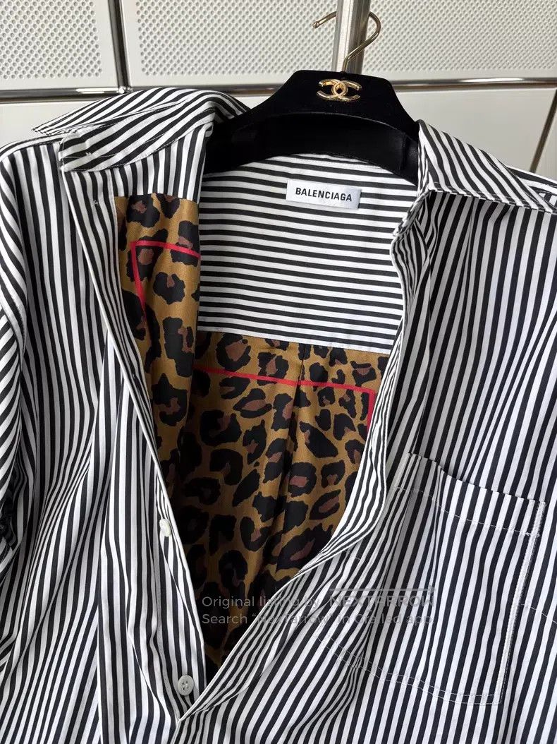 Balenciaga Black and White Striped Silk Shirt Dress