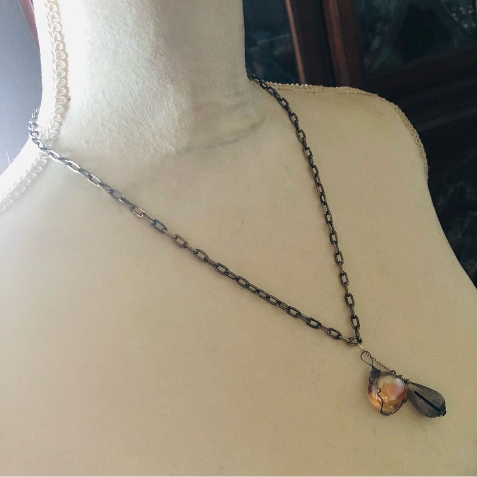 Handmade Handcrafted repurpose silver wired glass necklace Size ONE SIZE - 3 Thumbnail