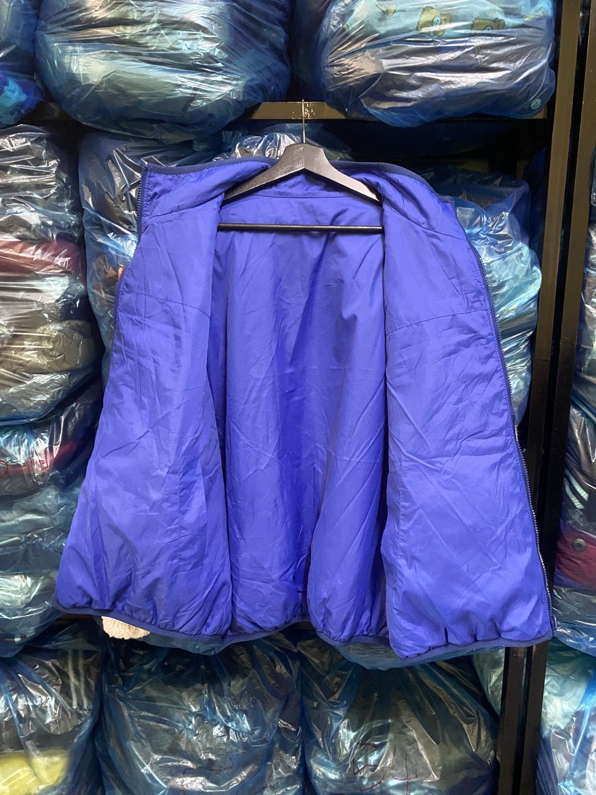 Japanese Brand W Closet Japan Cream Sherpa Fleece Jacket Blue Nylon Panels Size US L / EU 52-54 / 3 - 7 Thumbnail
