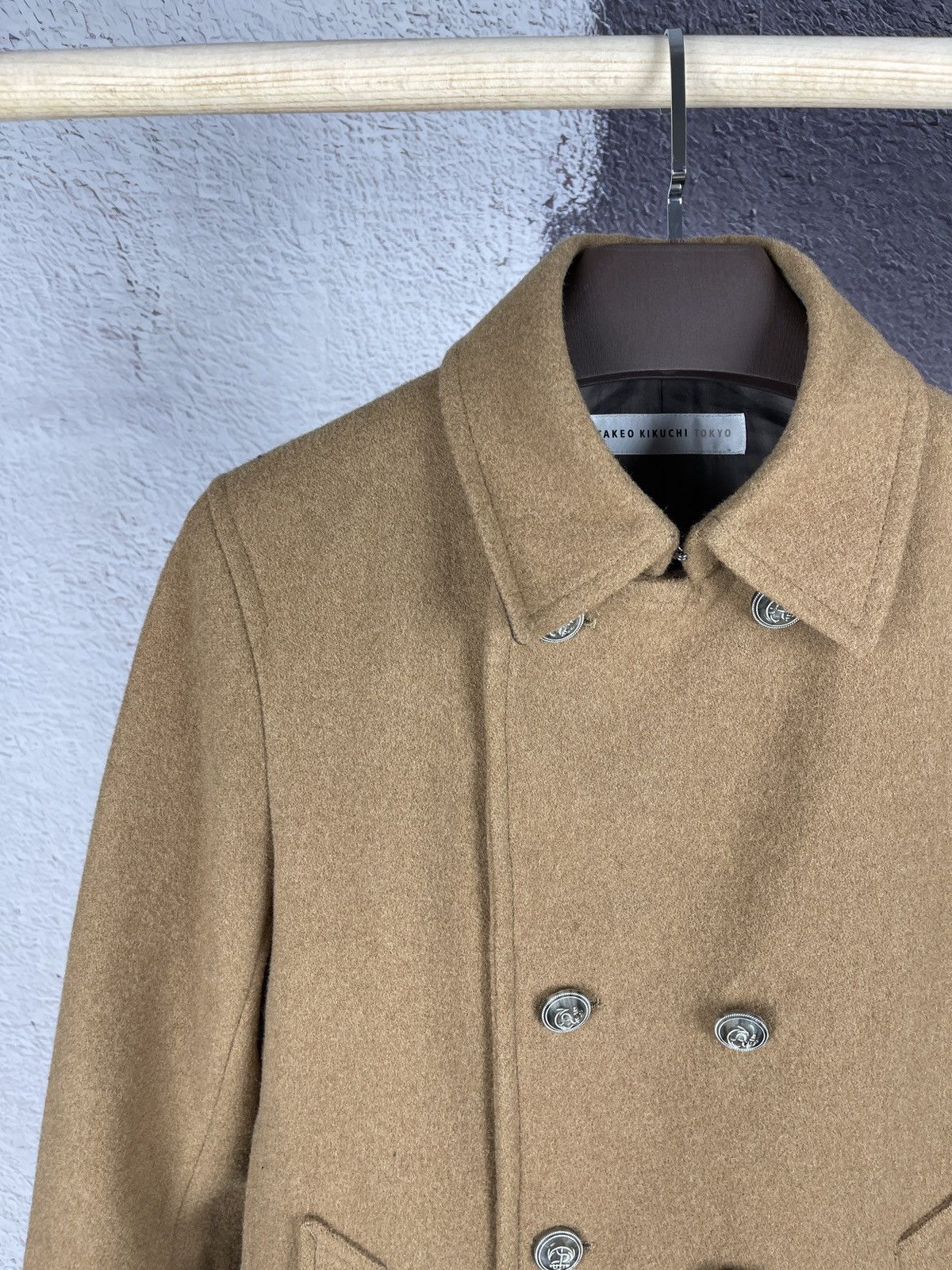 Japanese Brand Takeo Kikuchi Tokyo beige double breasted wool pea coat Size US L / EU 52-54 / 3 - 4 Thumbnail