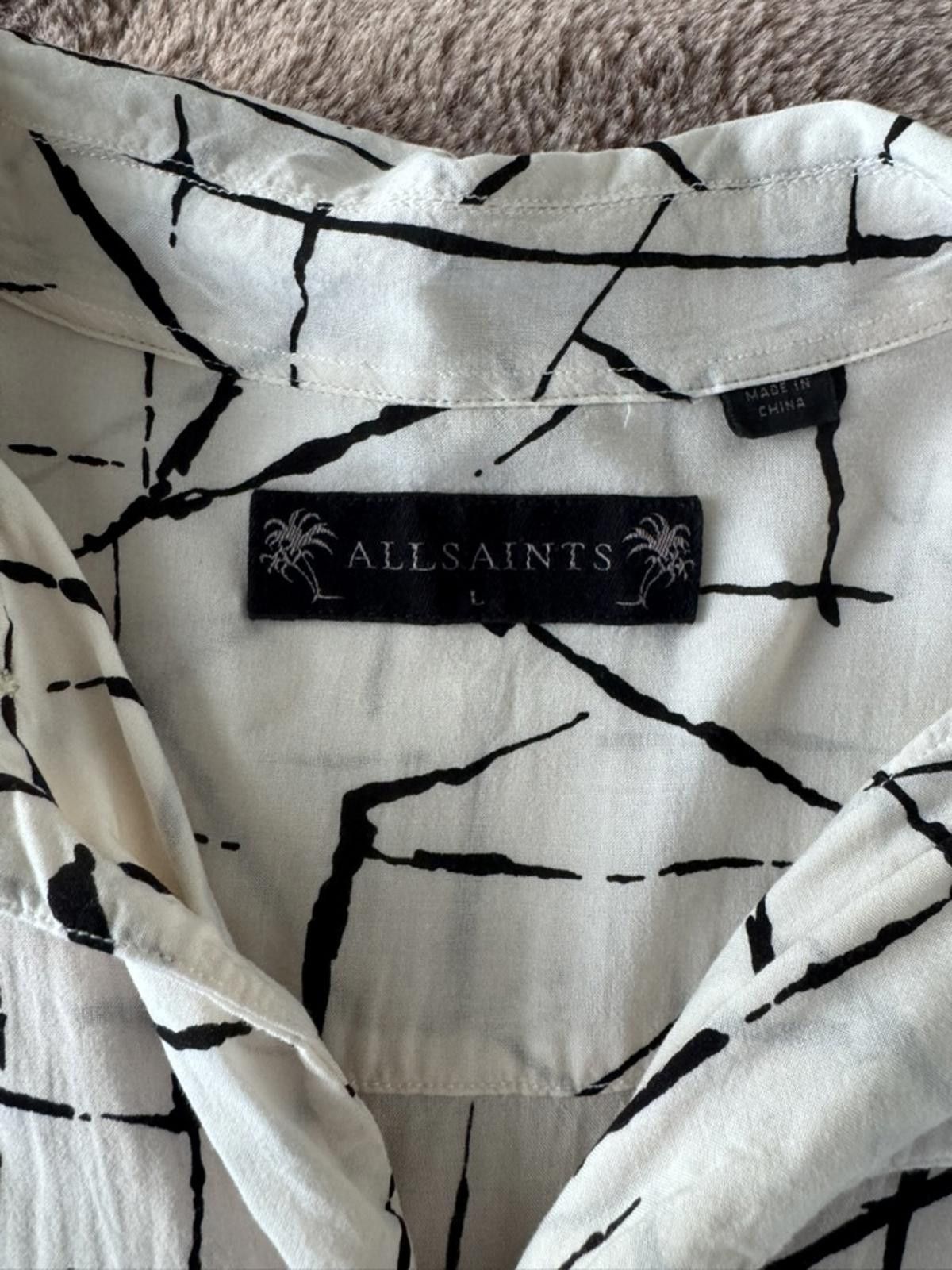 Allsaints AllSaints White Long Sleeve Button-Up Shirt with Black Line- Size US L / EU 52-54 / 3 - 2 Thumbnail