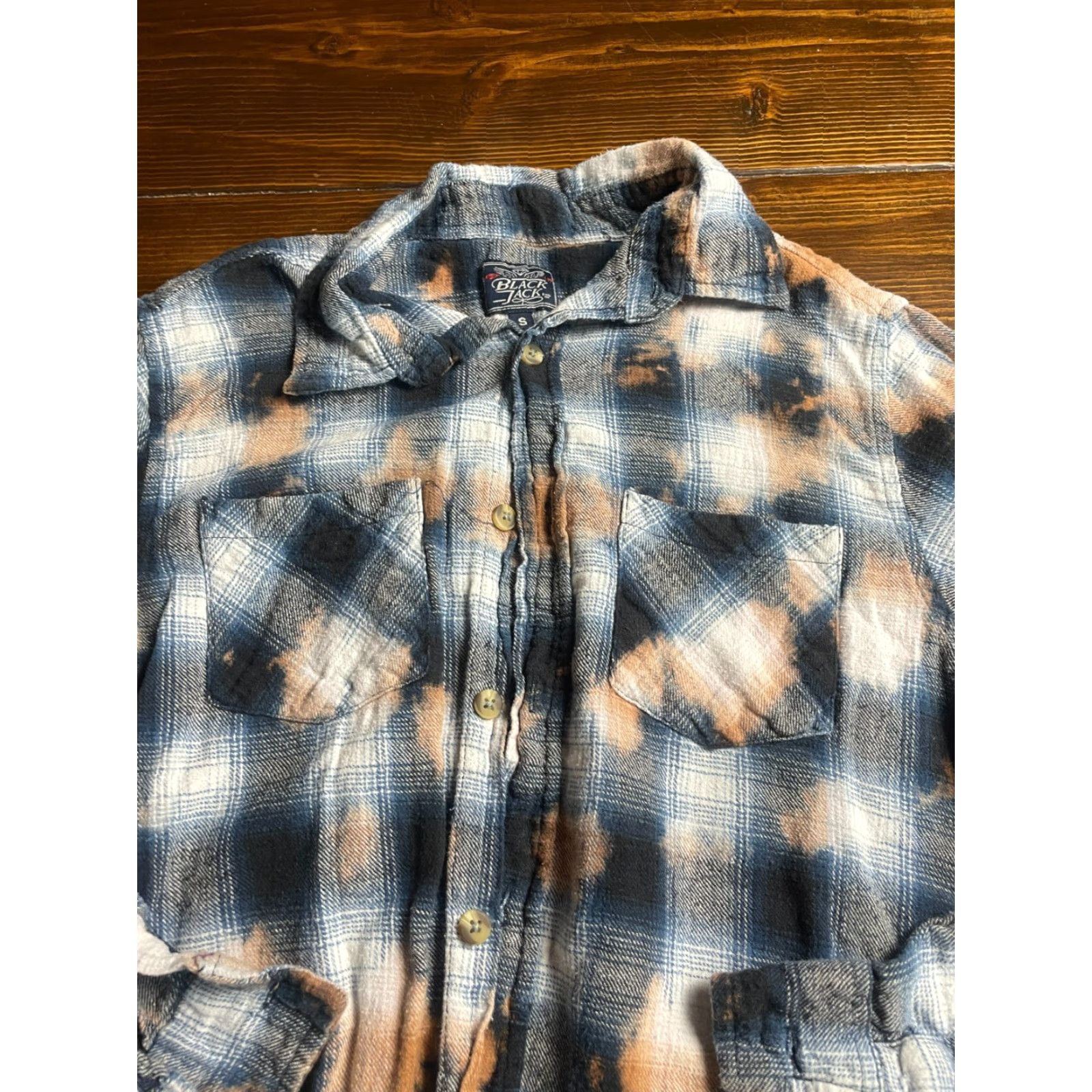 Vintage VINTAGE Black Jack Shirt Men's Small Blue Black Dyed Plaid Frayed Hem Flannel Button Up Size US S / EU 44-46 / 1 - 3 Thumbnail