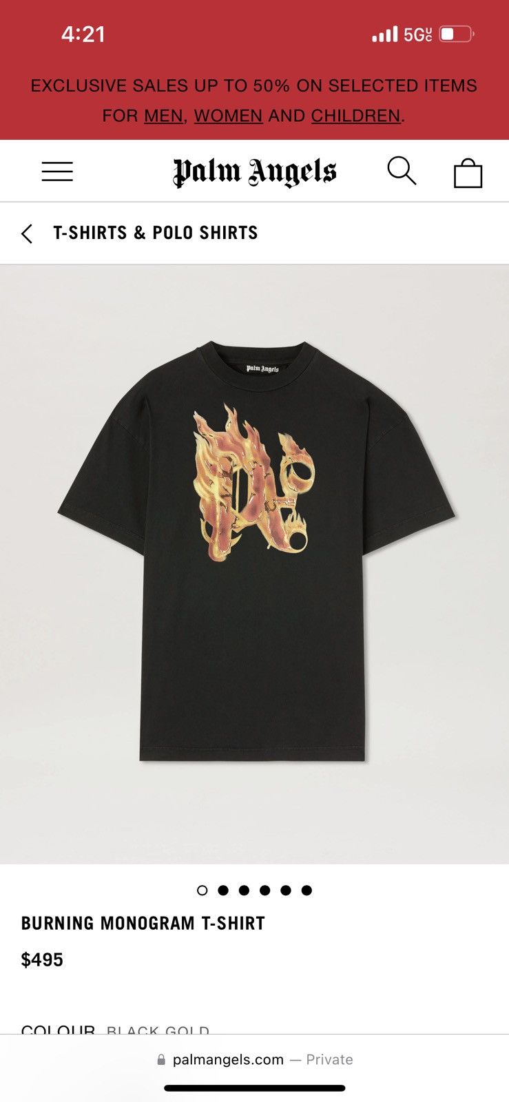Palm Angels PALM ANGELS BURNING MONOGRAM T-SHIRT size small Retail $495 Size US S / EU 44-46 / 1 - 2 Thumbnail