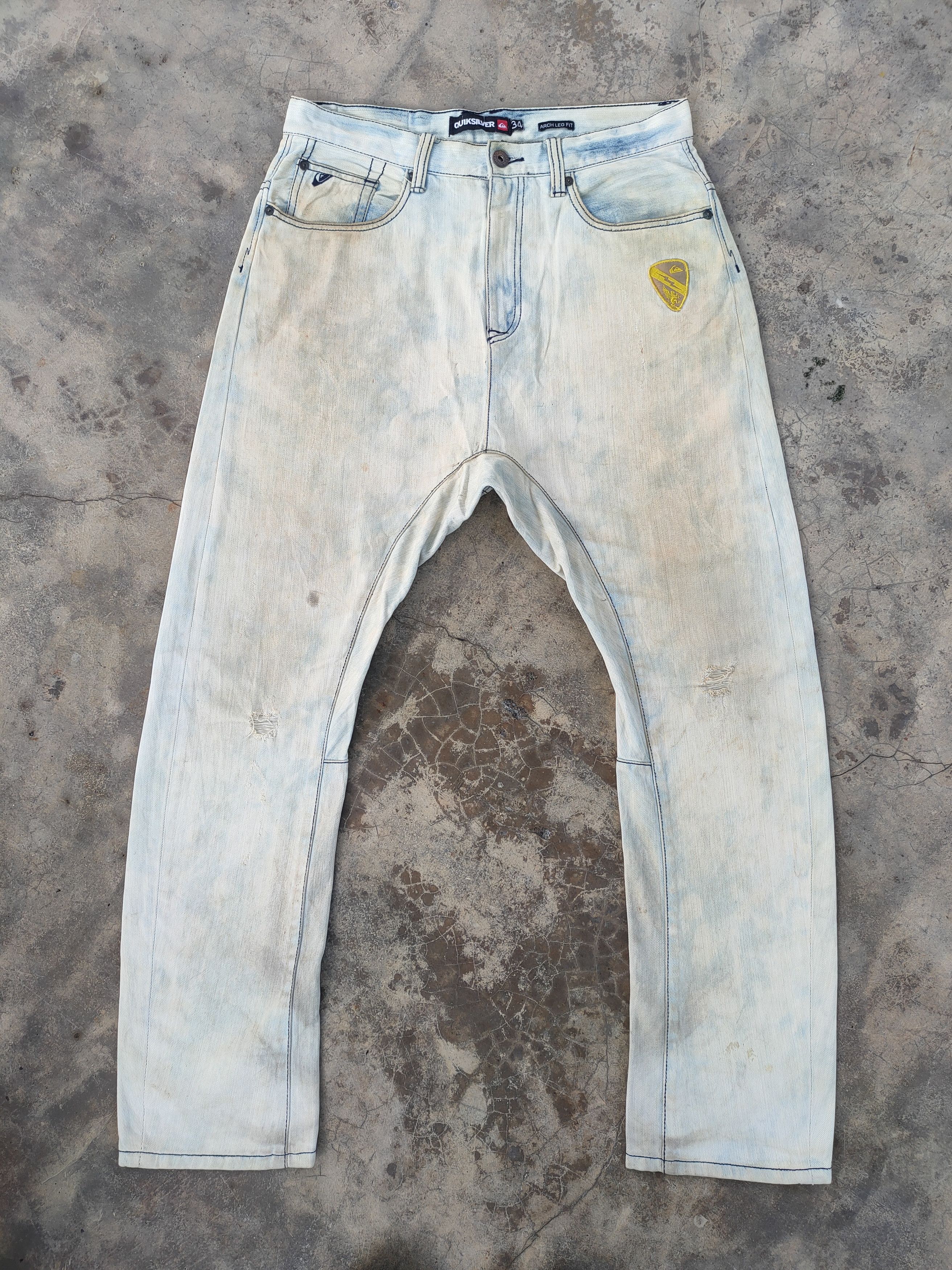 Quiksilver VINTAGE QUICKSILVER RUSTY WHITE YELLOW FADED DENIM JEANS Size US 36 / EU 52 - 1 Thumbnail