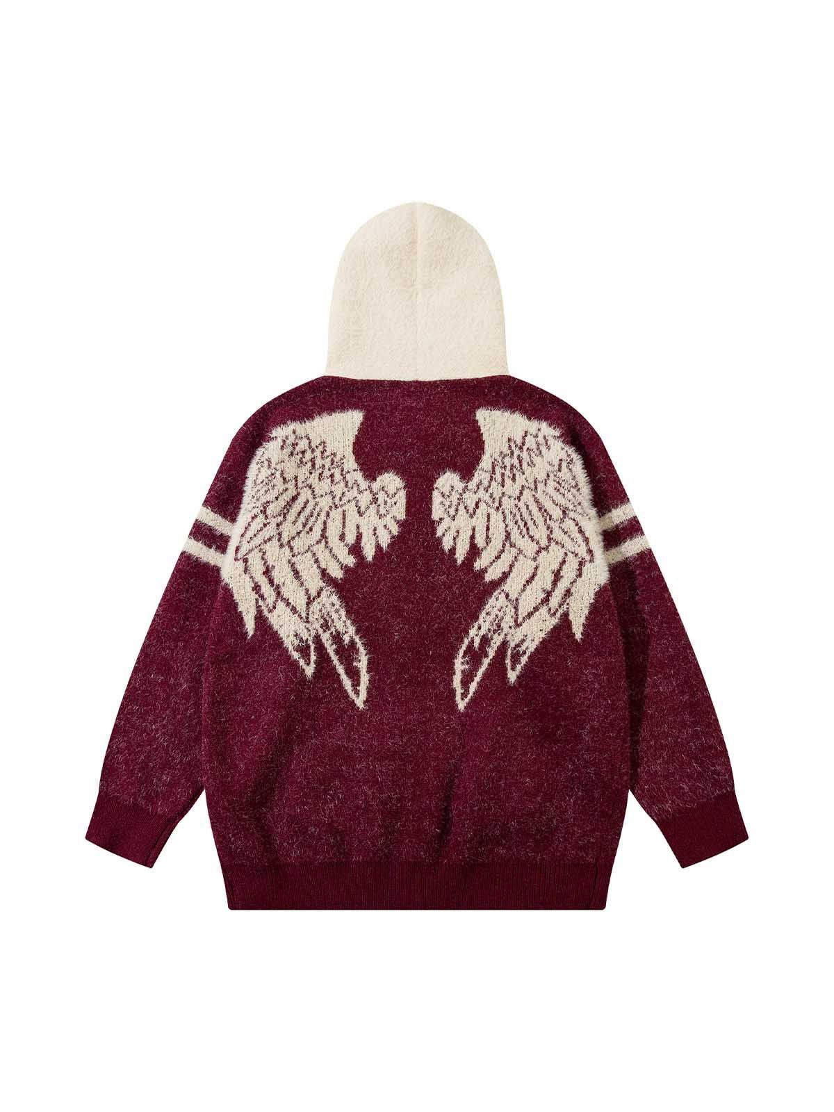 Wings Fuzzy Zipper Hooded Sweater
