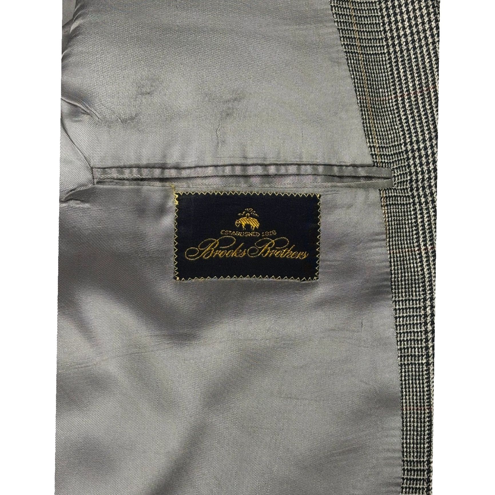 Brooks Brothers VINTAGE Brooks Brothers Men's Glen Plaid Wool Blend Blazer 44LG Union Made USA Sport Coat Regular Gray Plaid 90s Mens Size 44R - 6 Thumbnail