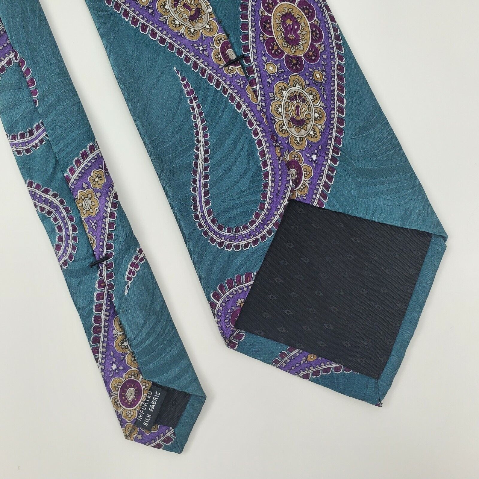 Vintage Bill Robin Son Teal Purple Paisley Silk Tie Short Wide Size ONE SIZE - 5 Thumbnail
