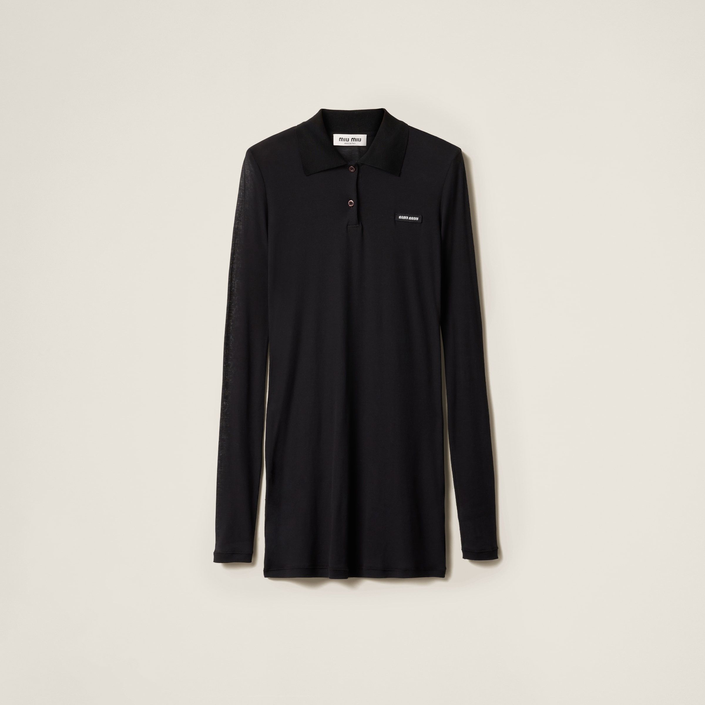Miu Miu o1B3y1r0426 Ribbed Jersey Mini-Dress in Black Size L / US 10 / IT 46 - 1 Thumbnail