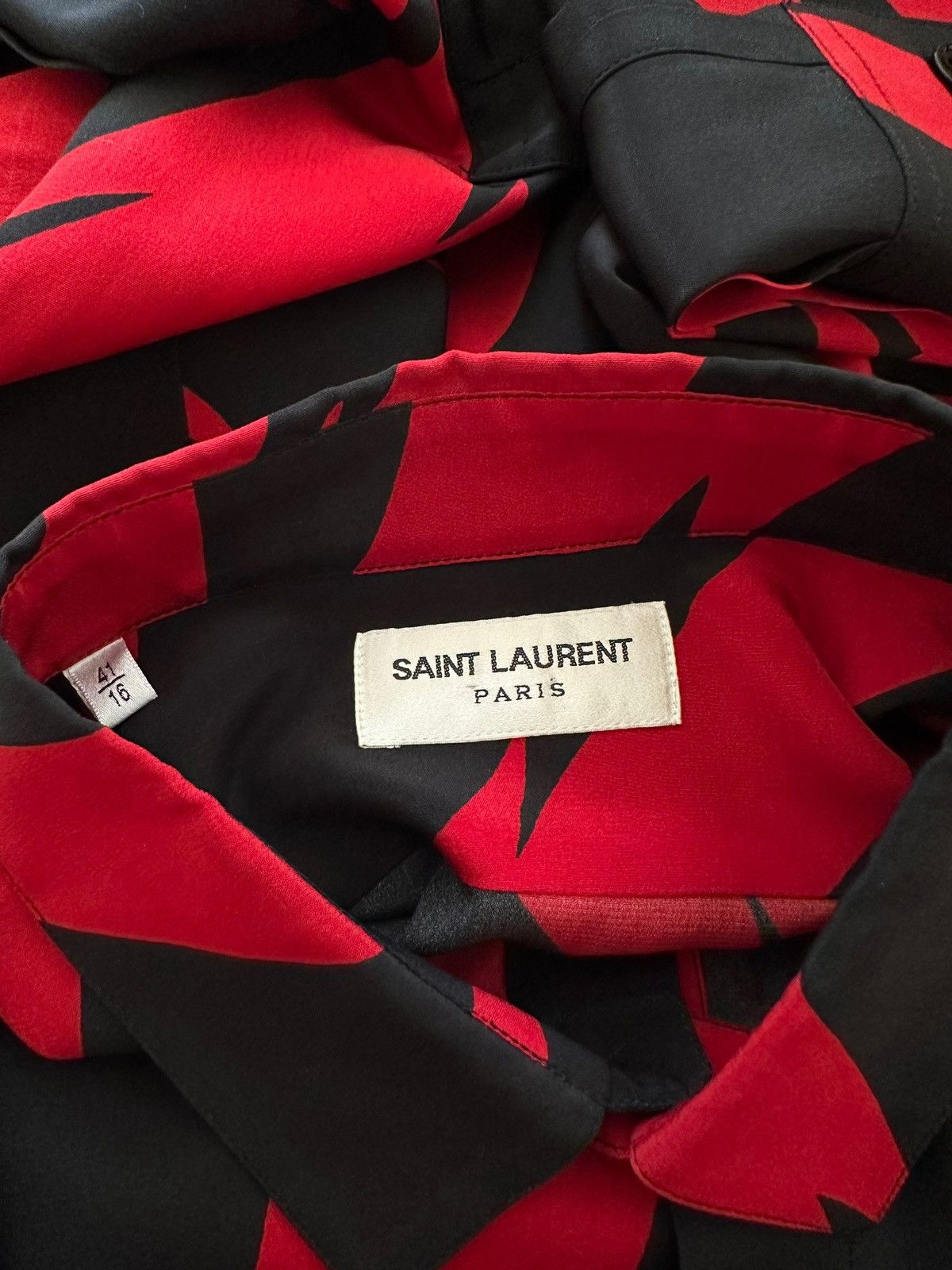 Saint Laurent Paris Sz41 2017 Red Flame Silk Shirt Size US L / EU 52-54 / 3 - 2 Thumbnail