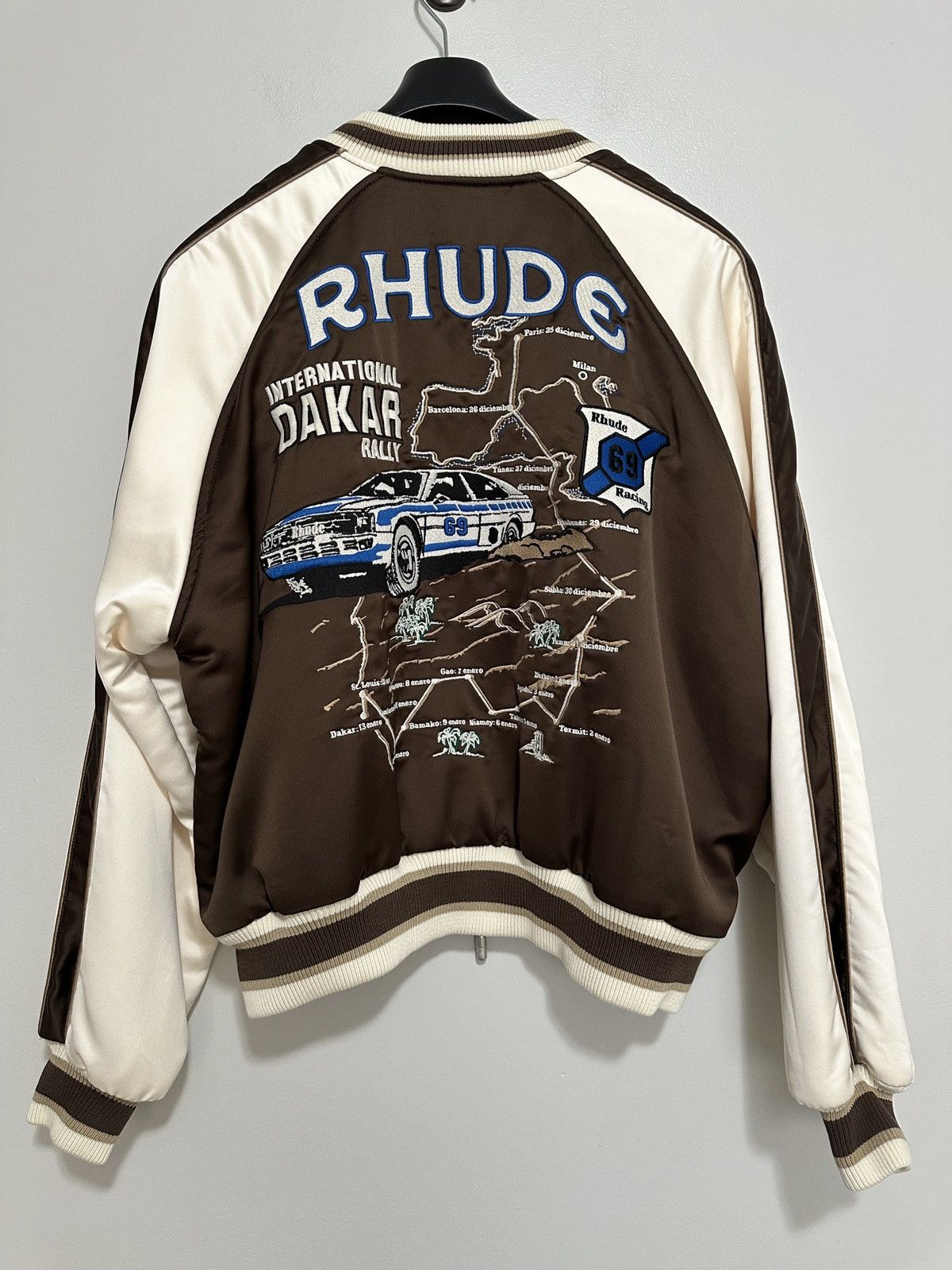 Rhude RHUDE Crepe Satin Souvenir Jacket Brown Cream Racing NEW XXL | Grailed