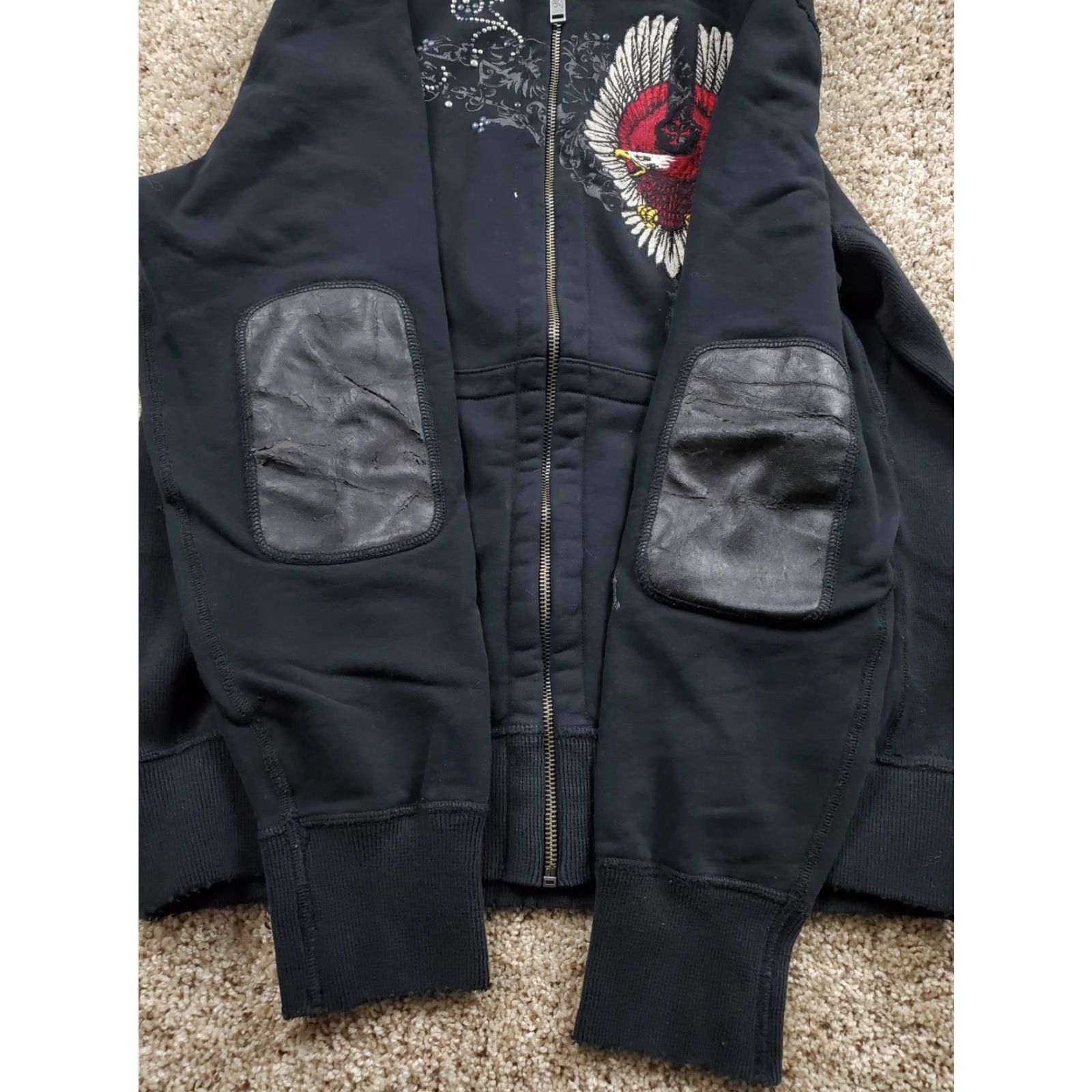 Express VINTAGE Express Hoodie Mens Large Black Embroidered Studded Graphic Vindicator Y2K Size US L / EU 52-54 / 3 - 3 Thumbnail