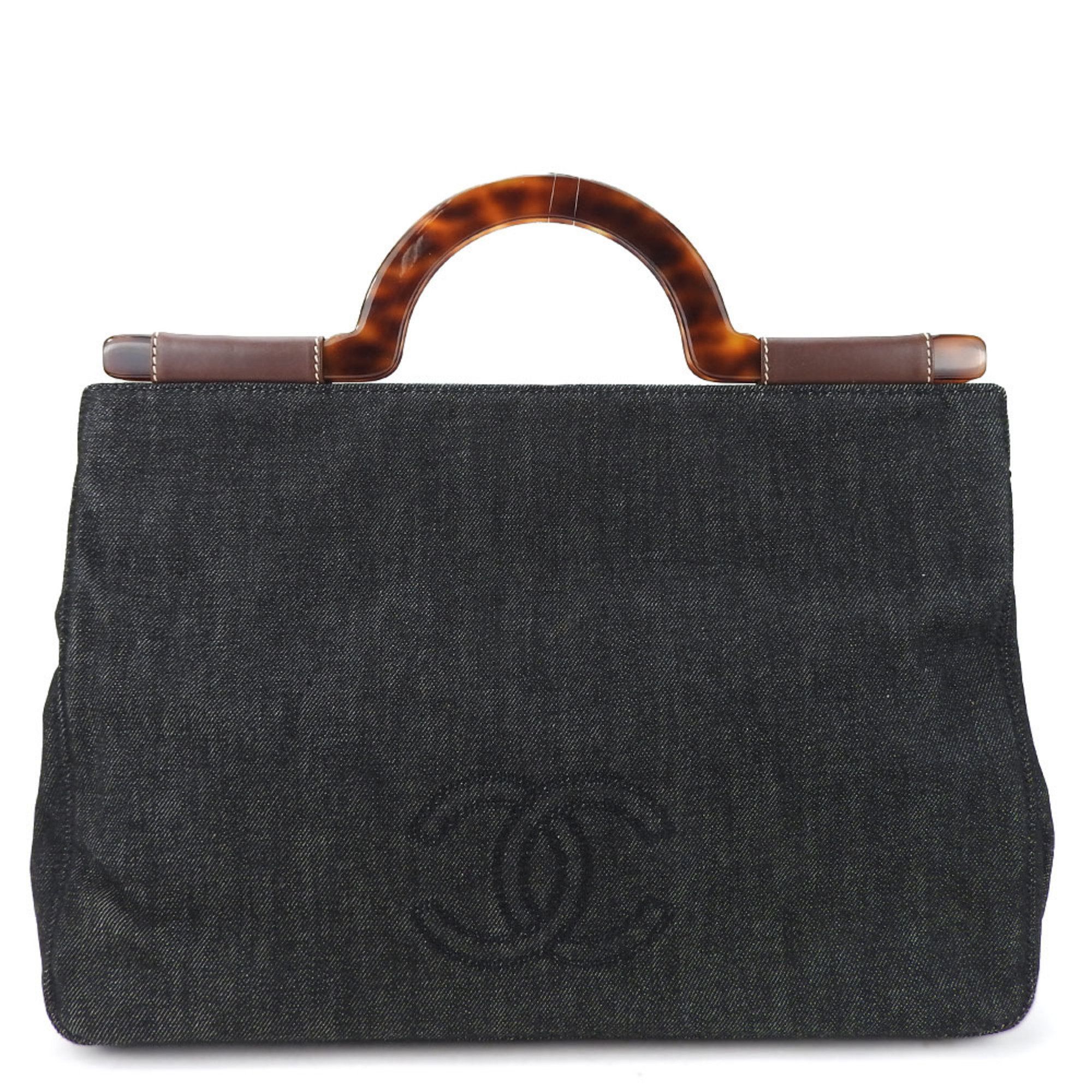 image of Chanel Handbag Denim Black Tortoiseshell Coco Mark Ladies Chanel, Women's