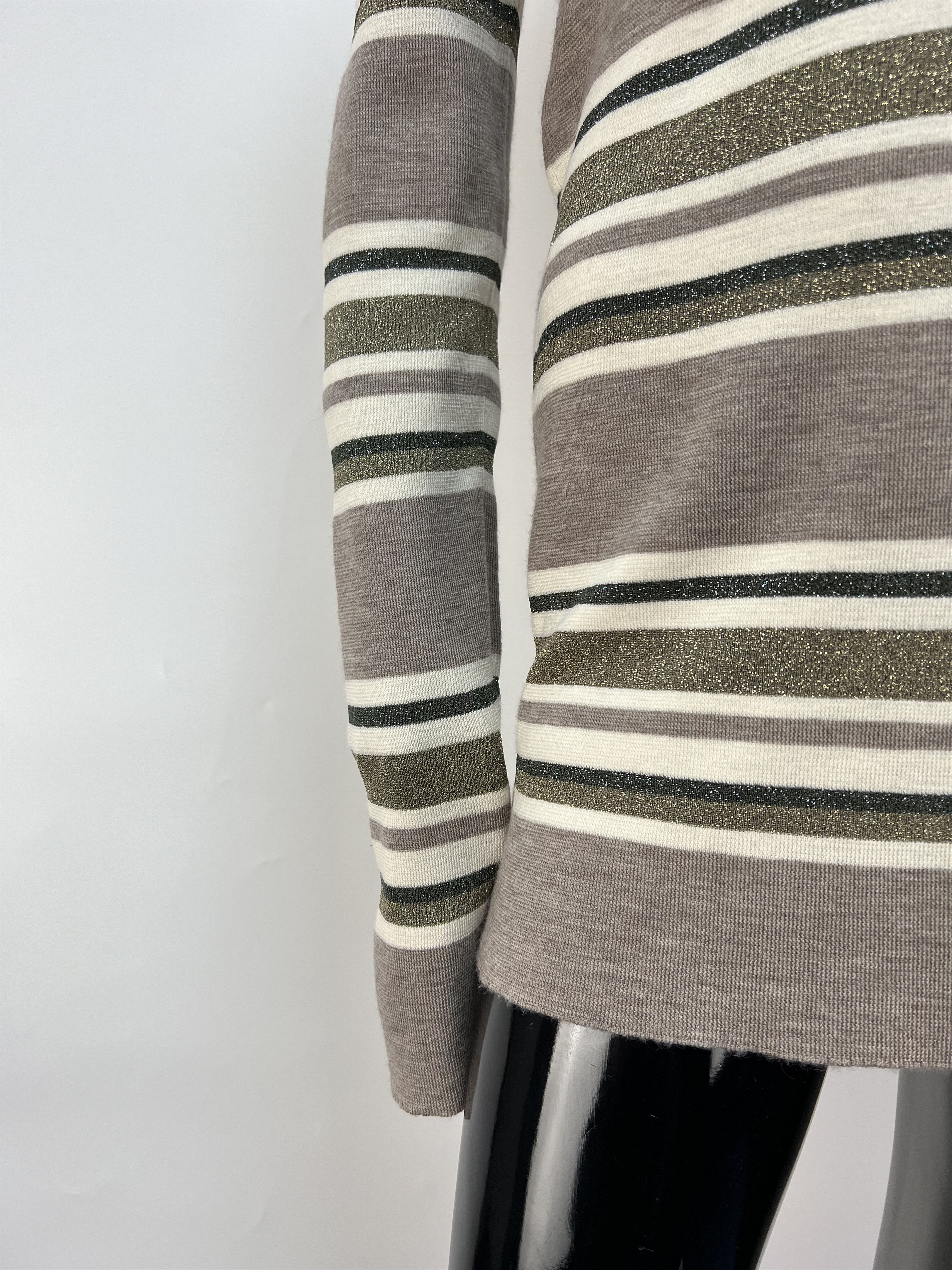 Brunello Cucinelli Brunello Cucinelli Wool Cashmere Striped V-Neck Sweater Size L / US 10 / IT 46 - 4 Thumbnail