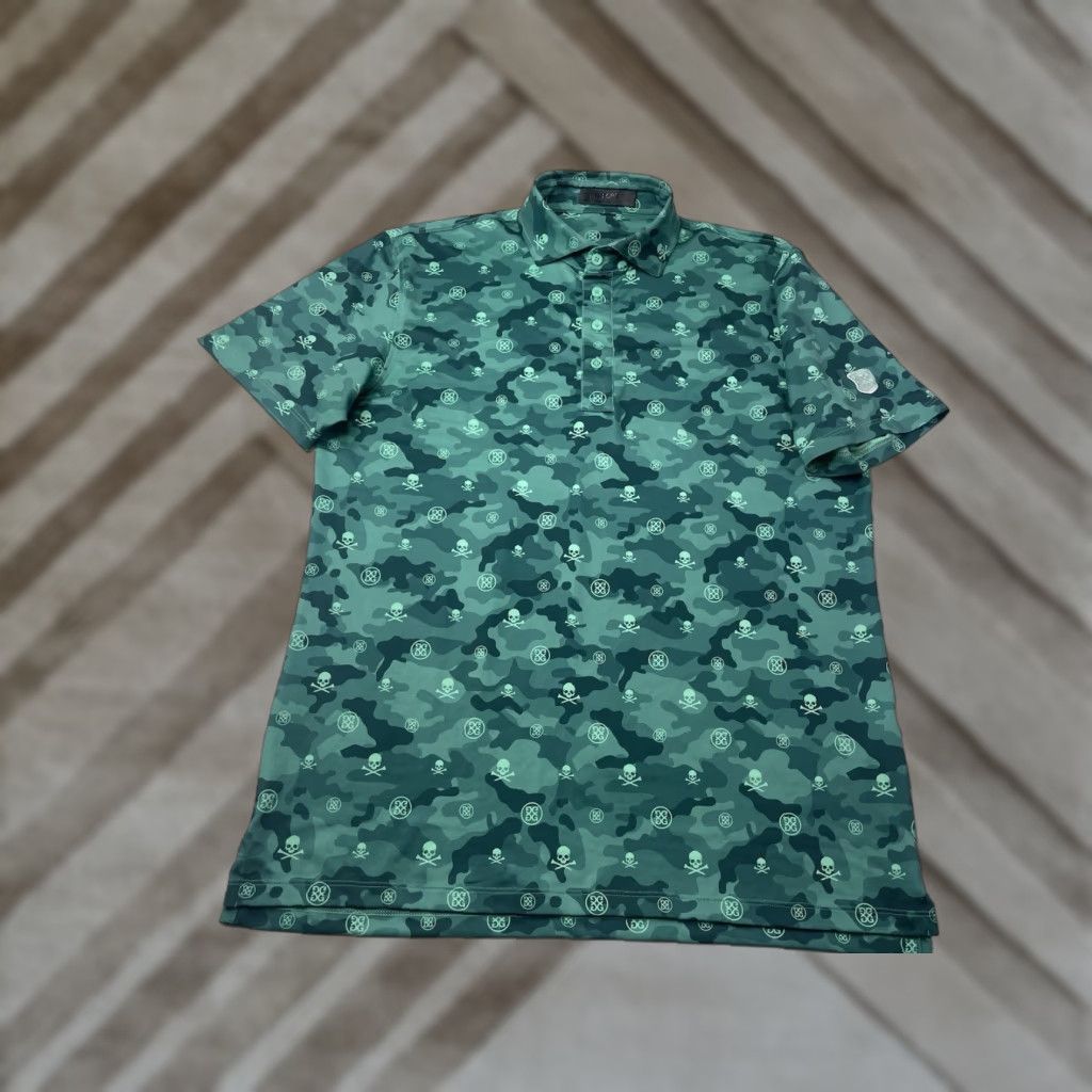 G/FORE G/FORE Polo Shirt Men M Short Sleeve Camouflage Skulls & Tees Performance Fabric Green Outdoor Golf Shirt Size US M / EU 48-50 / 2 - 1 Thumbnail
