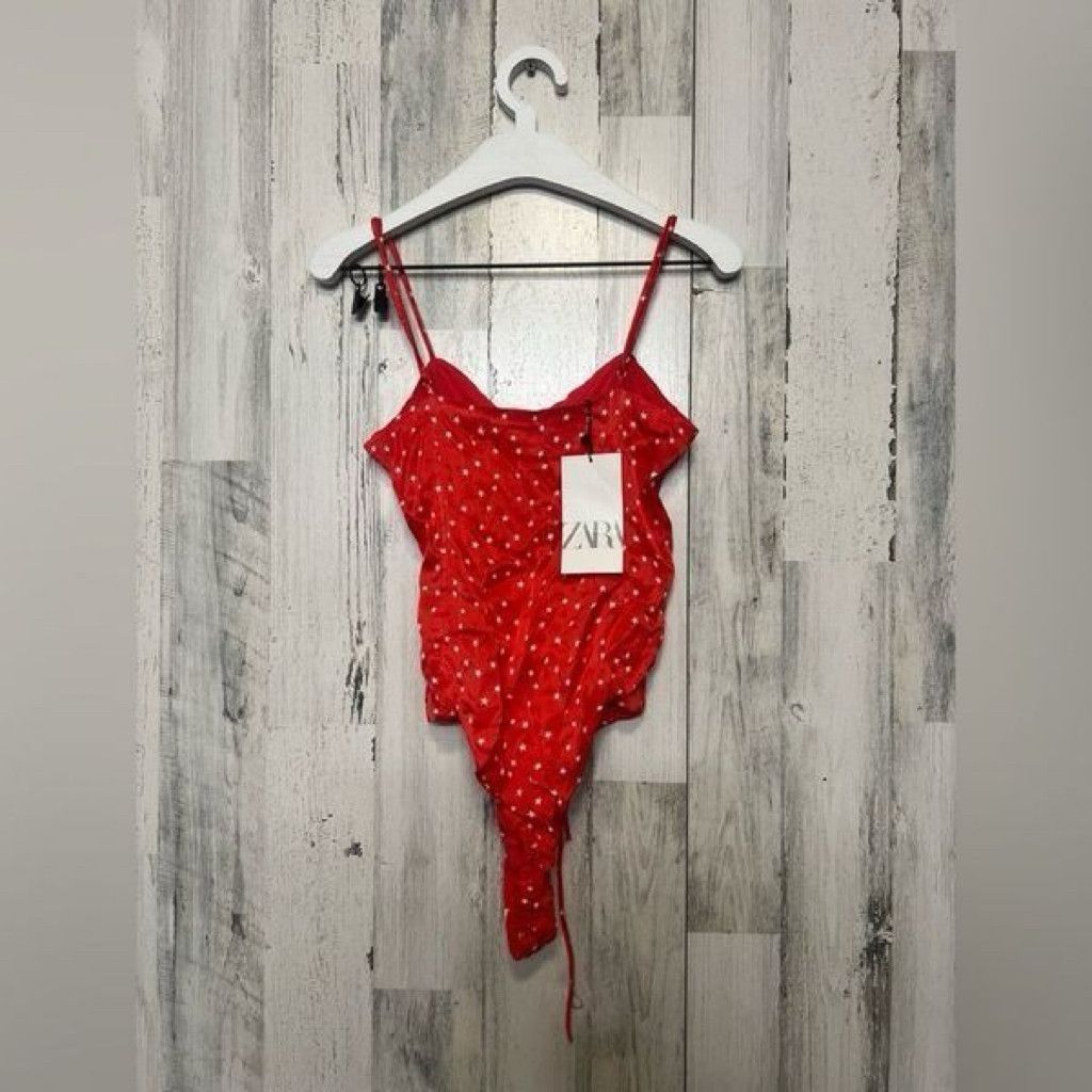 Zara Zara Red Star Print Lace-Up Bodysuit Size XS NWT Size XXS / US 00 / IT 34 - 10 Thumbnail