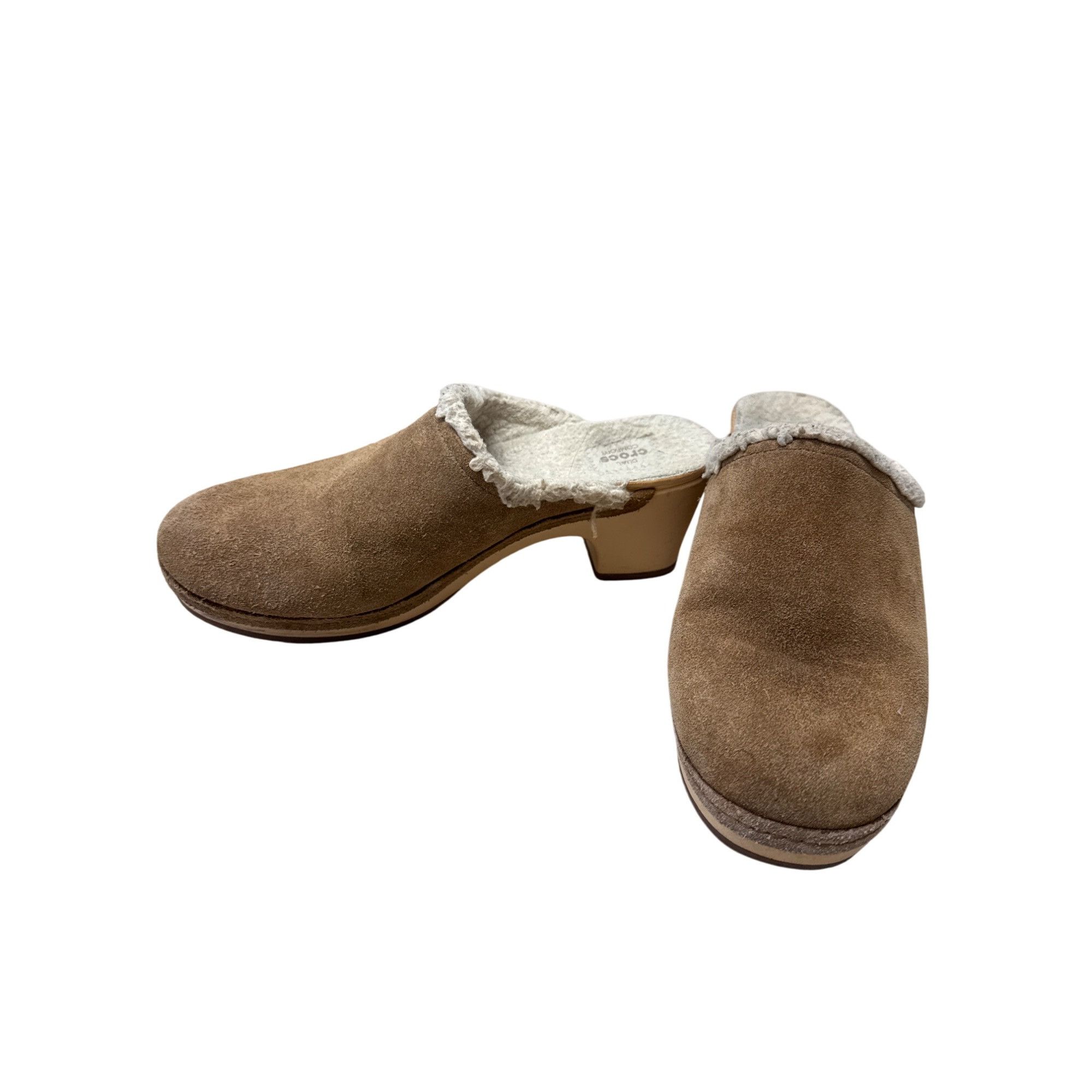 Crocs Womens Crocs Brown Faux Fur Lined Leather Suede Slip-On Clog Size US 7 / IT 37 - 2 Thumbnail
