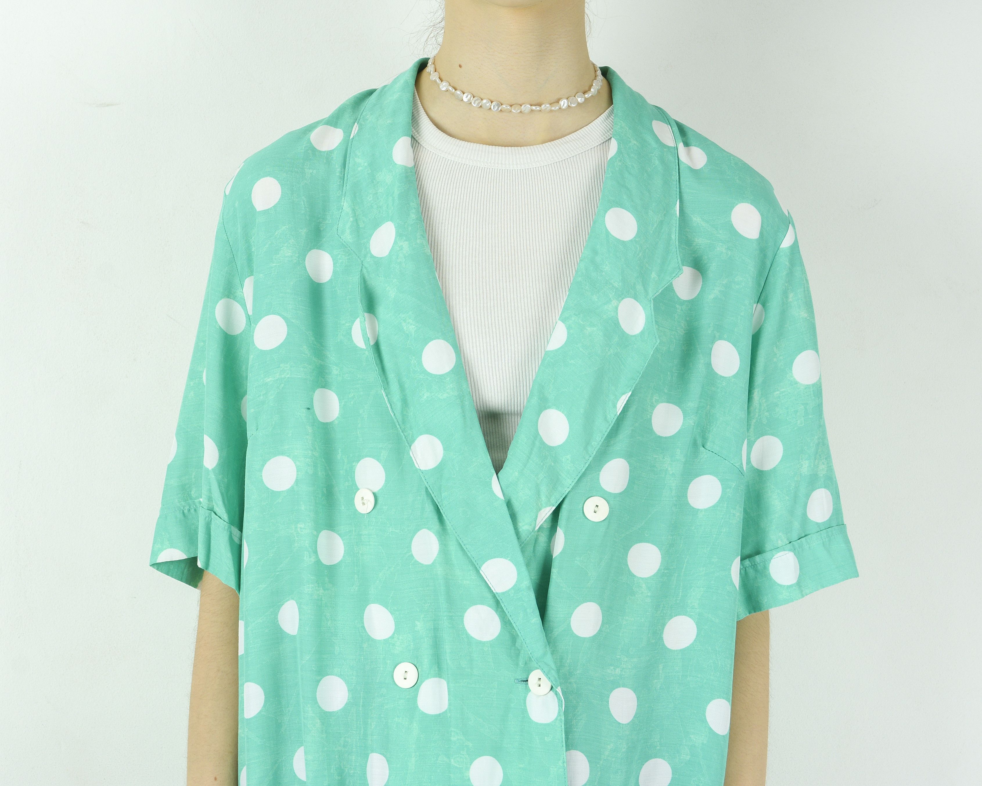 Vintage Polka Dot Button Up Shirt Blouse Short Sleeved V-Neck Top Size L / US 10 / IT 46 - 4 Thumbnail