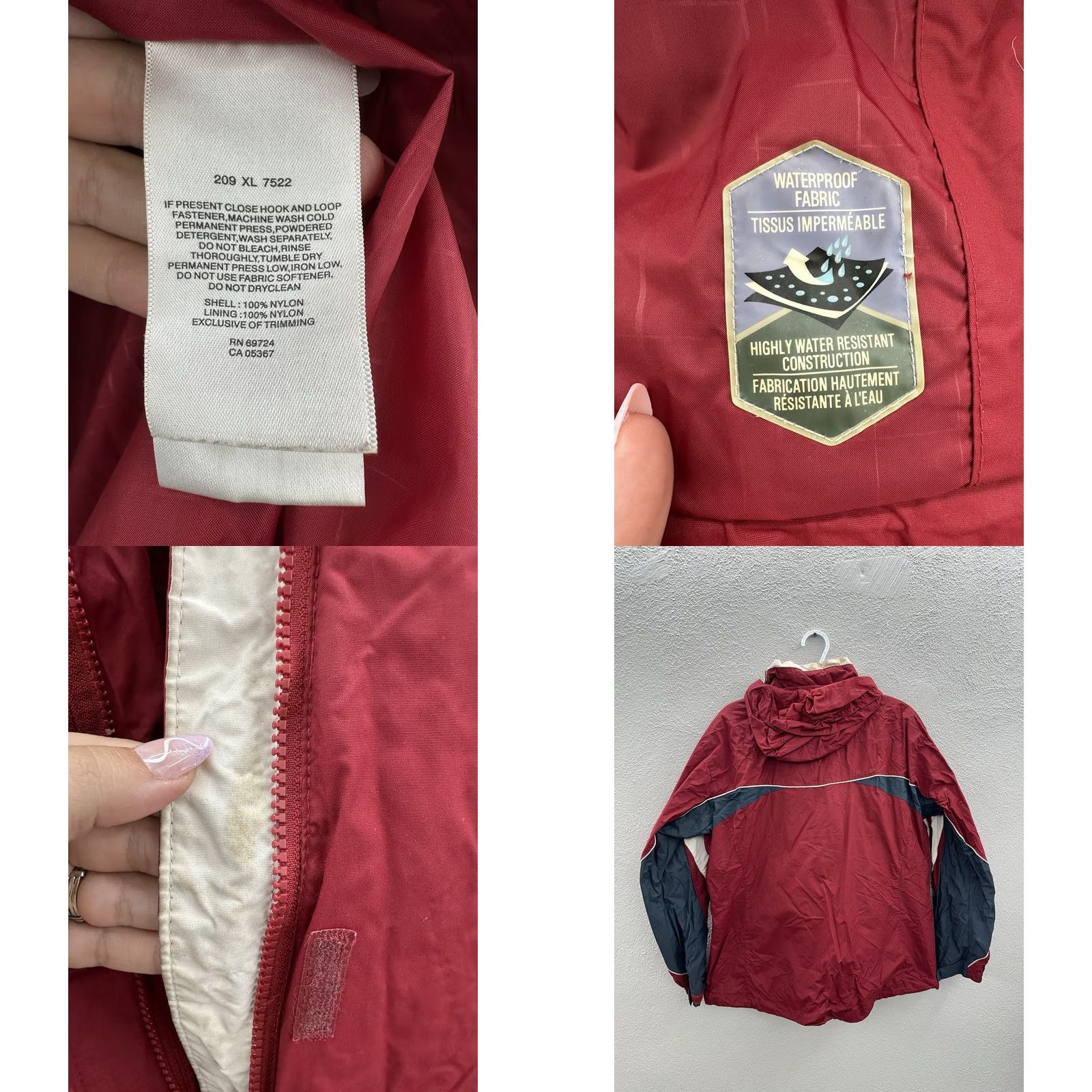 Rains Columbia Womens Rain Jacket XL Red Hooded Water Resistant Zip Up Interchange All Seasons Pockets Light 90s Classic Jacket Size XL / US 12-14 / IT 48-50 - 8 Thumbnail