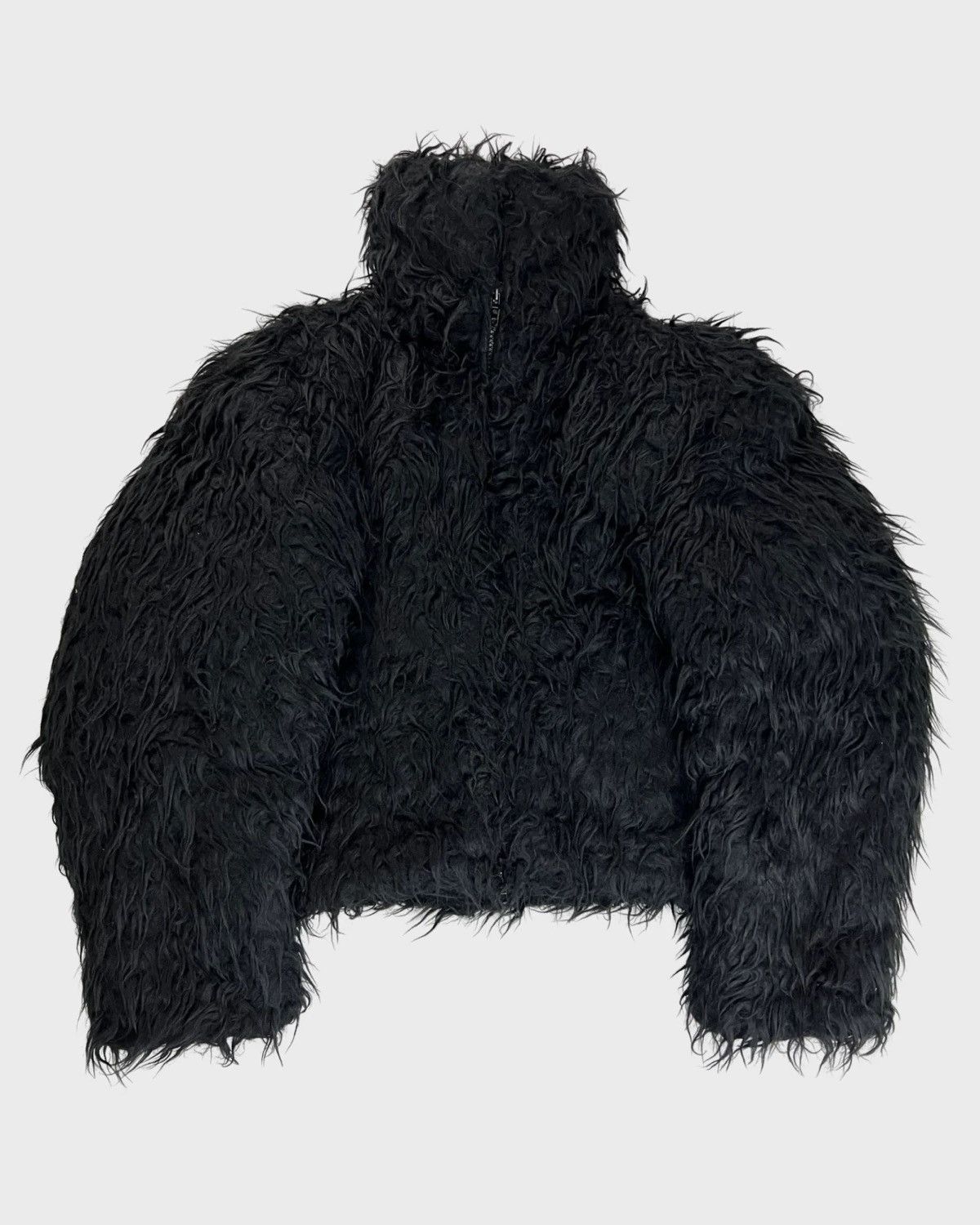 BALENCIAGA AW20 FAUX FUR BLACK CROPPED RAVEN JACKET SZ:44