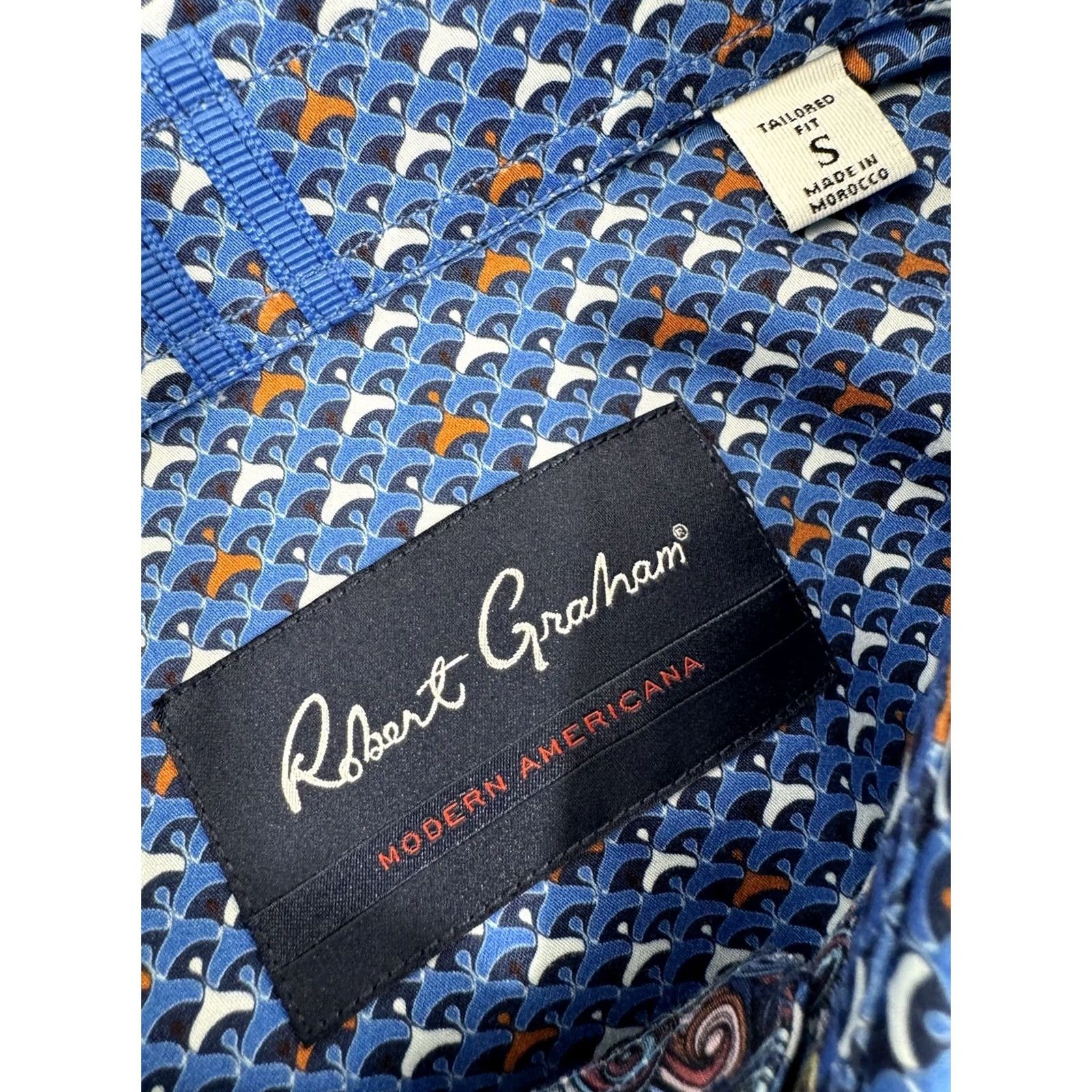 Robert Graham Robert Graham - New w Tags Geometric Mens S Shirt - Button-Up Short Sleeve Blue / Orange / White Men's Shirt S Size US S / EU 44-46 / 1 - 6 Thumbnail