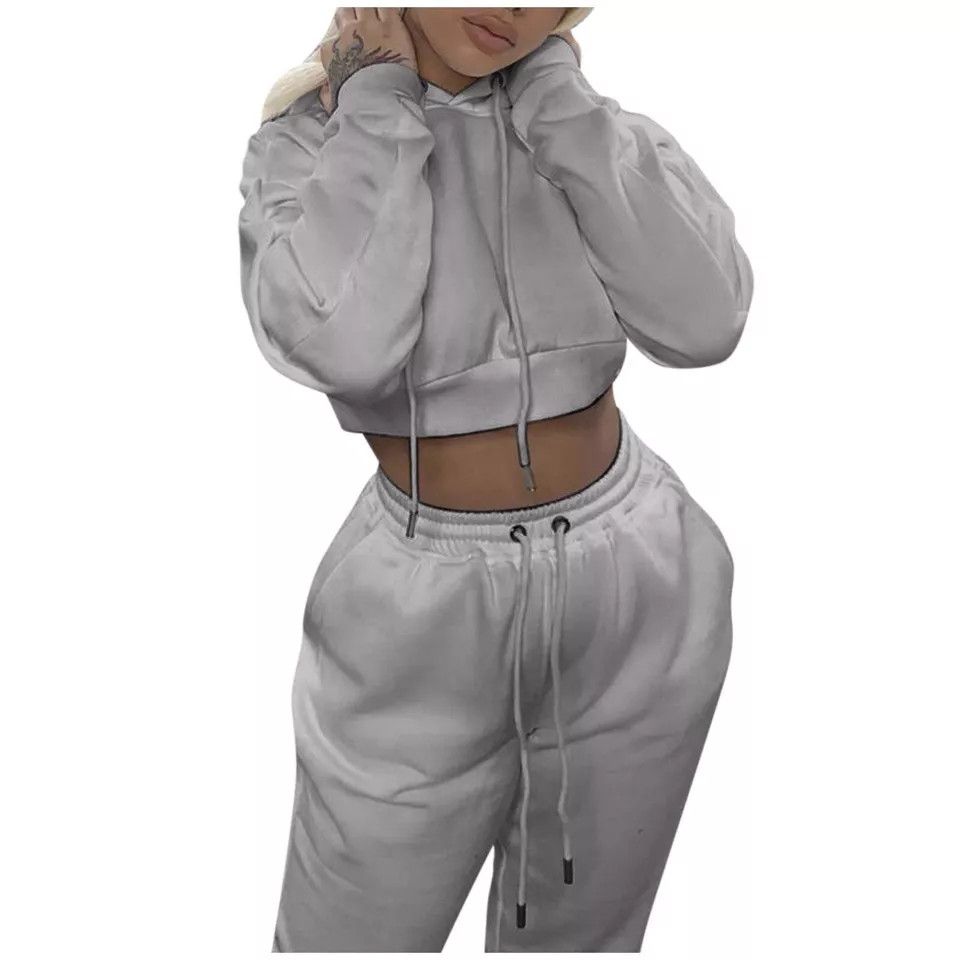 The Unbranded Brand Cropped Tracksuit Sweatsuit Hoodie Pants Set Size 26" / US 2 / IT 38 - 3 Thumbnail