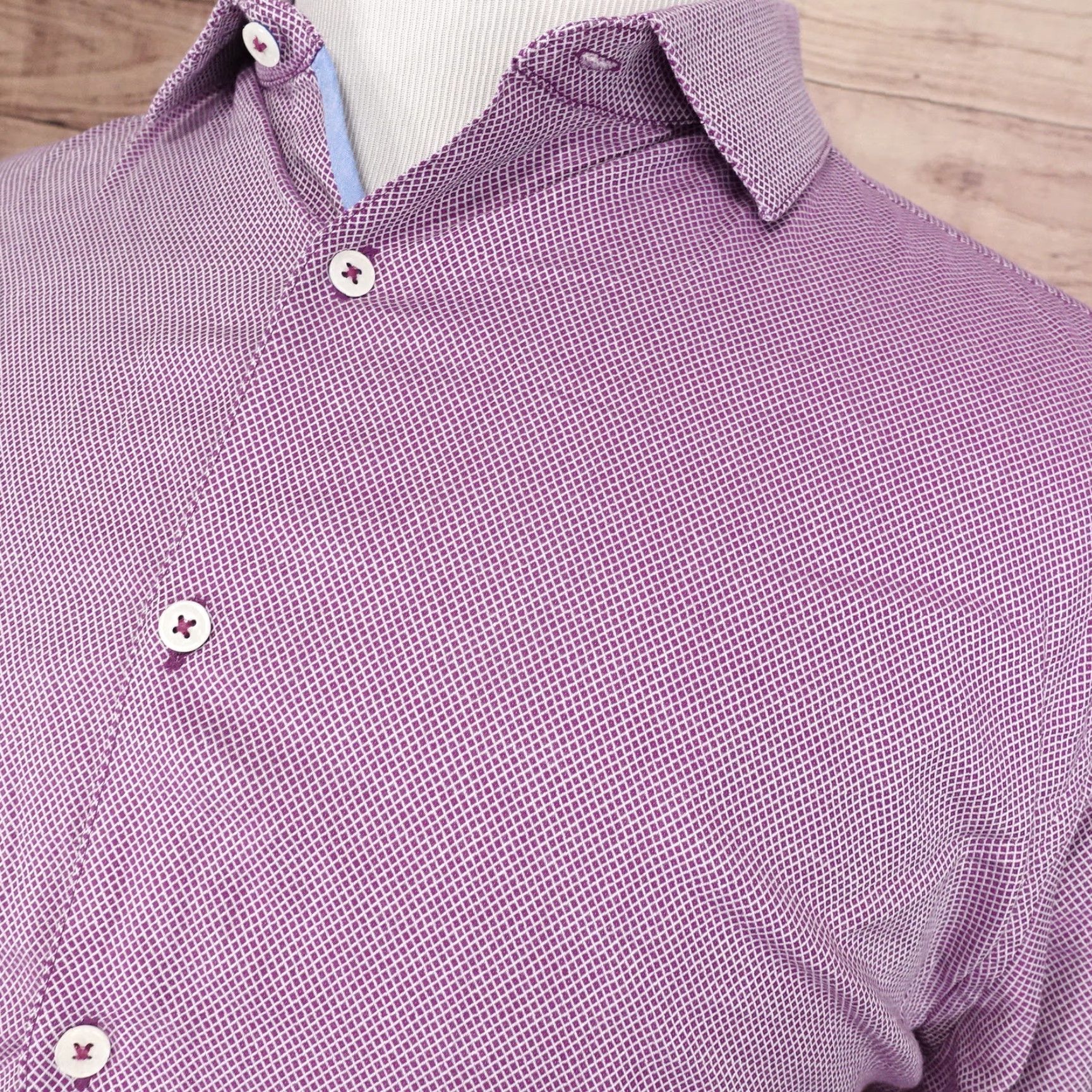Vintage Vintage Penguin by Munsingwear Men's Slim Fit Dress Shirt Purple Check 16.5 Long Sleeve Size 42R - 2 Thumbnail