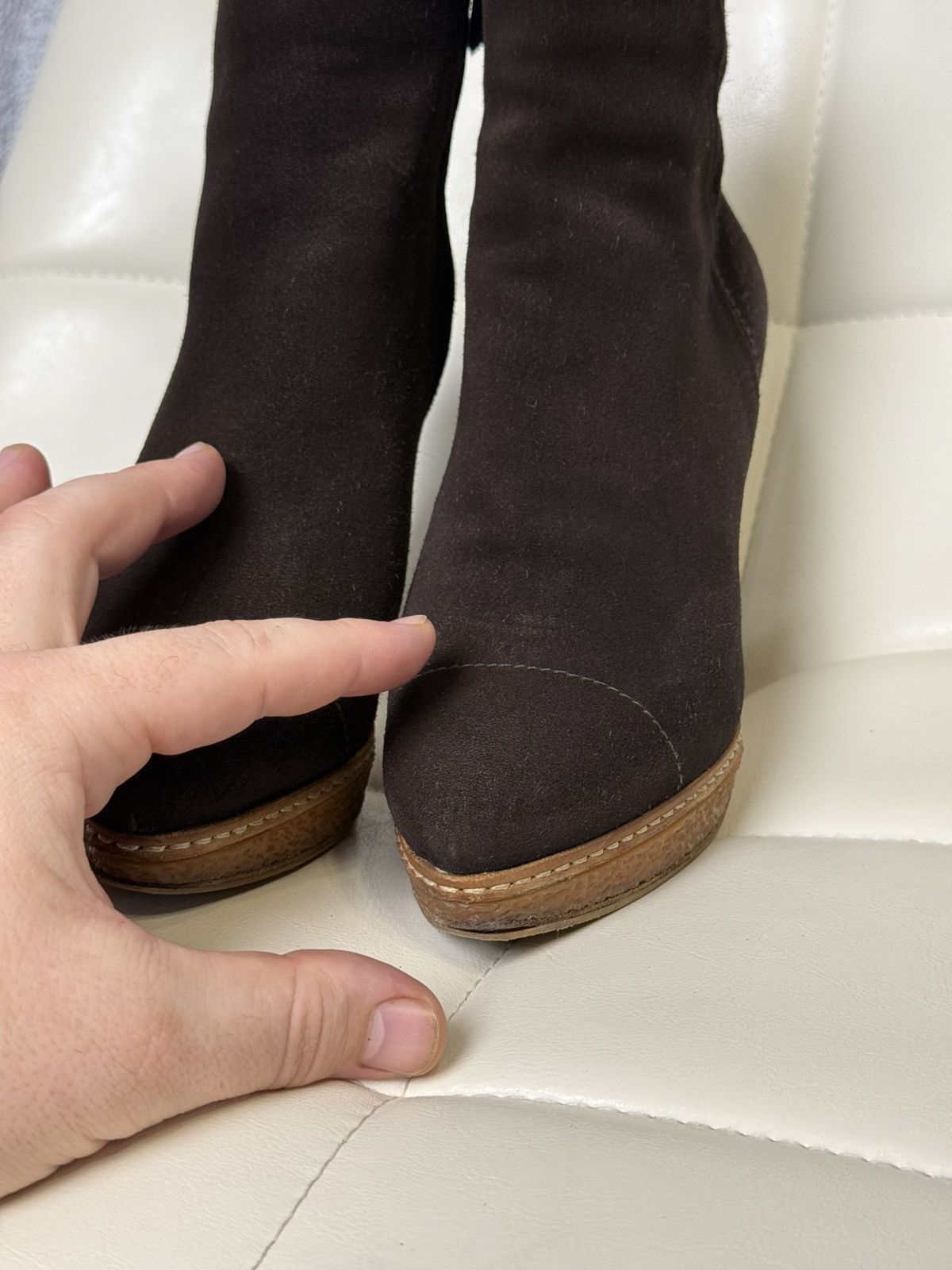 Prada Prada Suede Ankle Boots Brown High Heel Platform Zip Size 37 Size US 7 / IT 37 - 17 Thumbnail