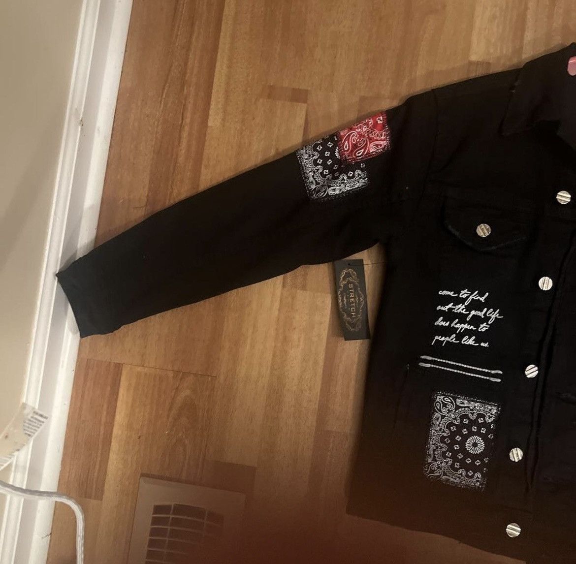 Vintage FWRD Black Denim Street Wear Bandanna Jacket Size 10-12 M Size US XXS / EU 40 - 4 Thumbnail