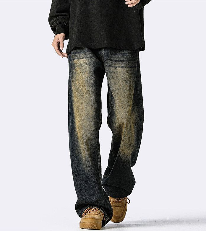 Japanese Brand Men's retro distressed washed loose straight casual jeans Size US 32 / EU 48 - 2 Thumbnail
