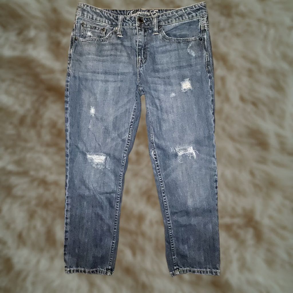 American Eagle Outfitters VINTAGE American Eagle Outfitters Jeans Straight Womens 4 Regular Low Rise Blue Distressed Preppy Mens Women Teens Girls Size 27" / US 4 / IT 40 - 1 Thumbnail