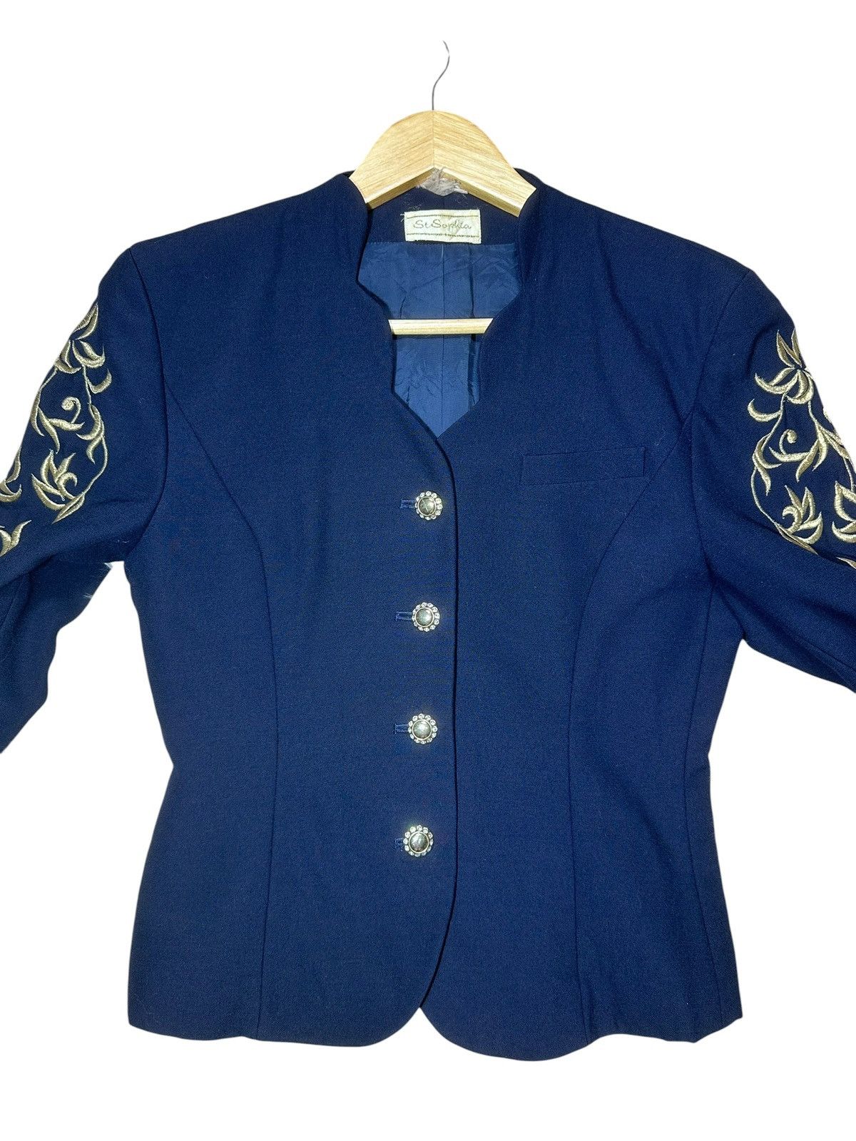 Japanese Brand St.Sophia blazer gold-toned floral embroidery on the sleeves Size S / US 4 / IT 40 - 2 Thumbnail