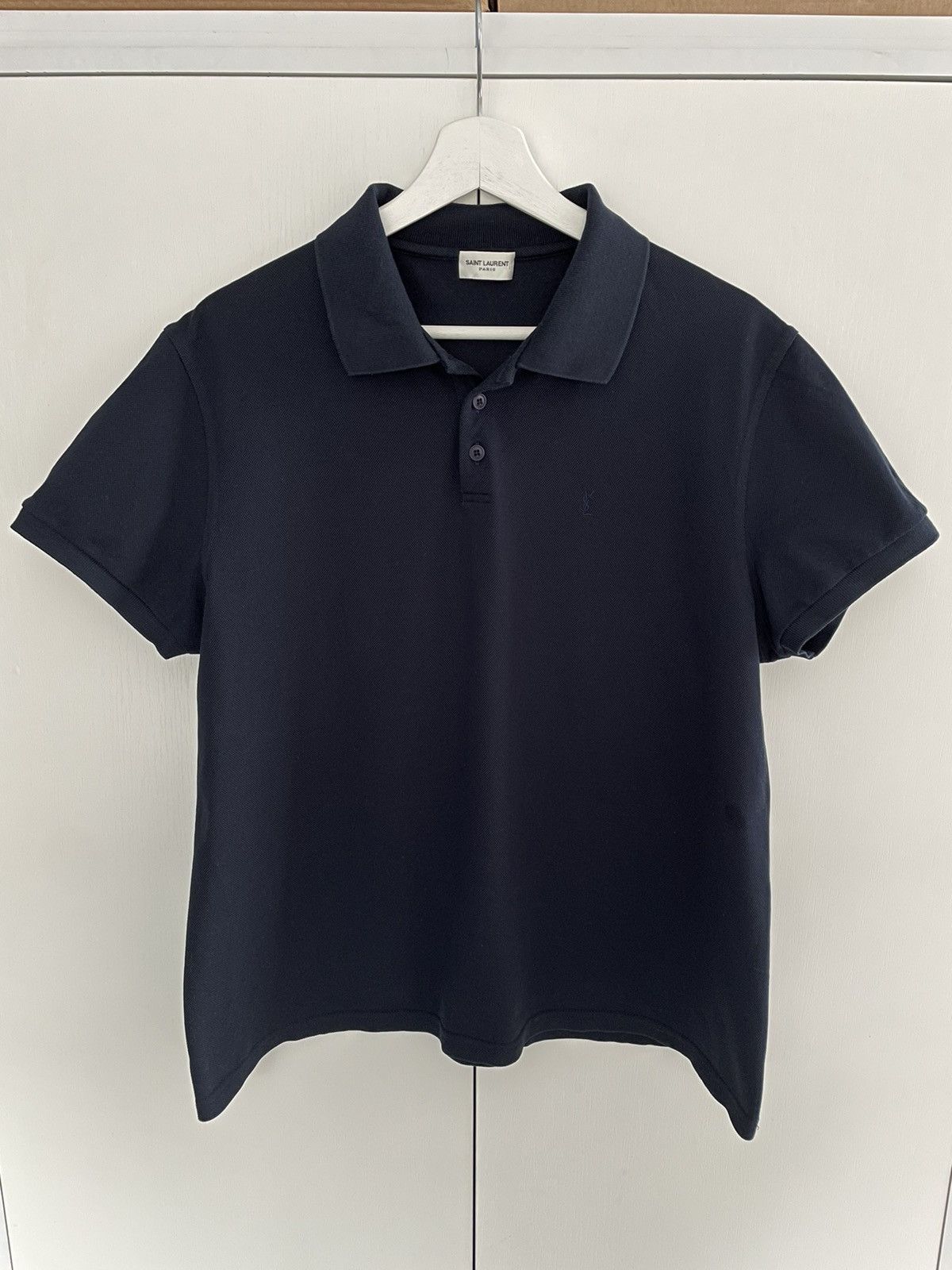 image of Saint Laurent Paris Saint Laurent YSL Logo Navy Blue Classic Polo Shirt Size L, Men's