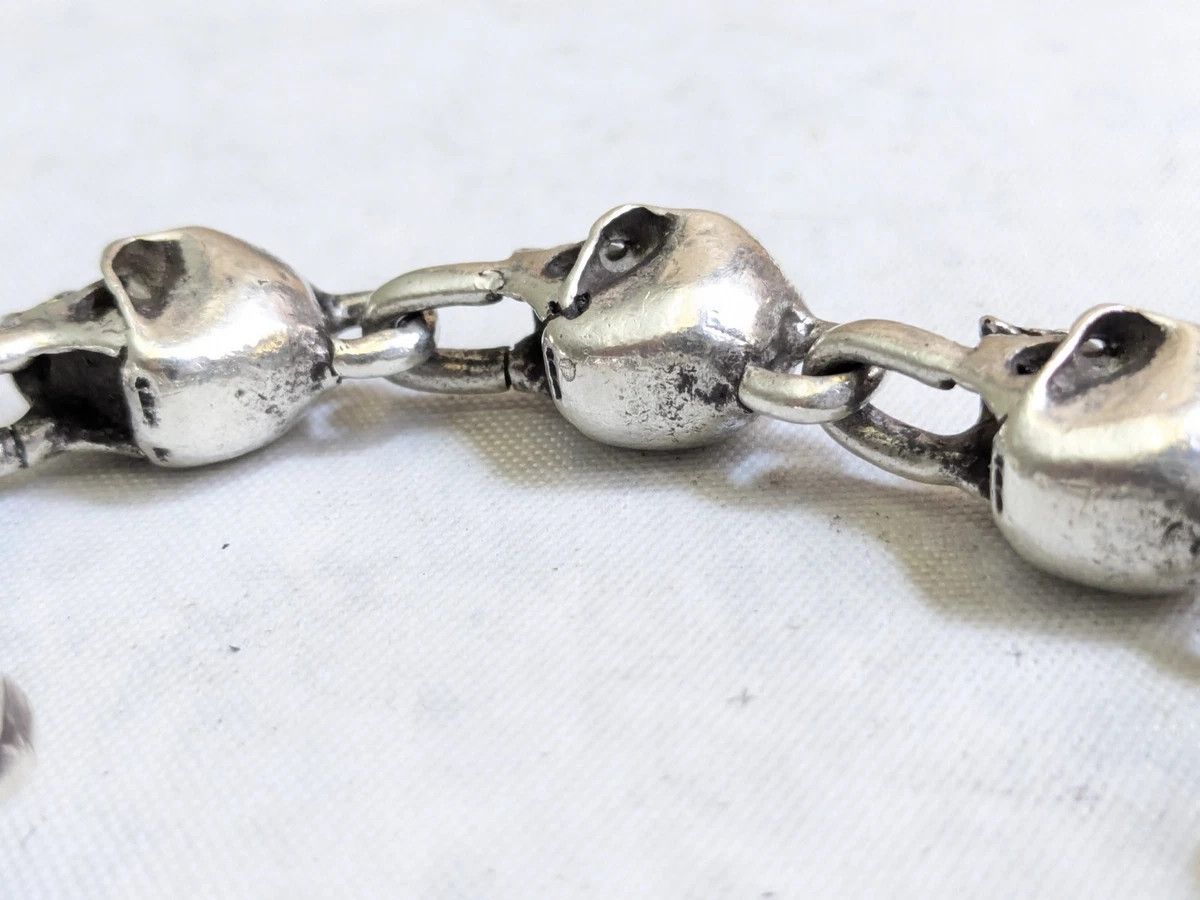 Jewelry Vintage Sterling Silver Skull Bracelet 7.5" Skeleton Mexico Size ONE SIZE - 12 Thumbnail