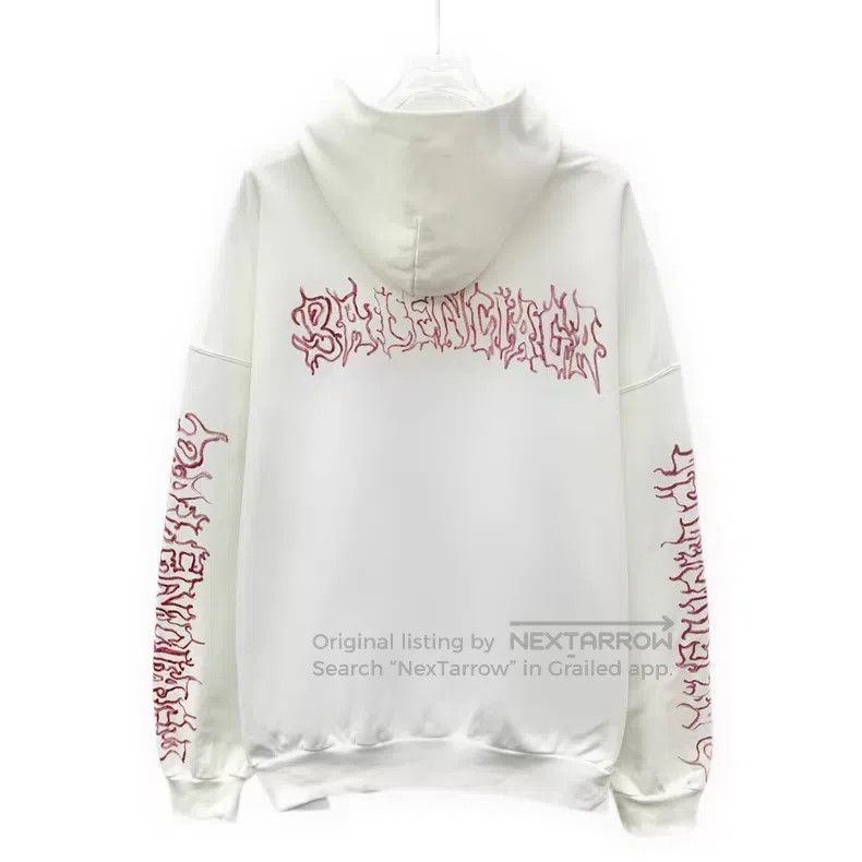 Balenciaga Balenciaga White Logo Letter Printed Cotton Hooded Long Sl Size US S / EU 44-46 / 1 - 2 Thumbnail