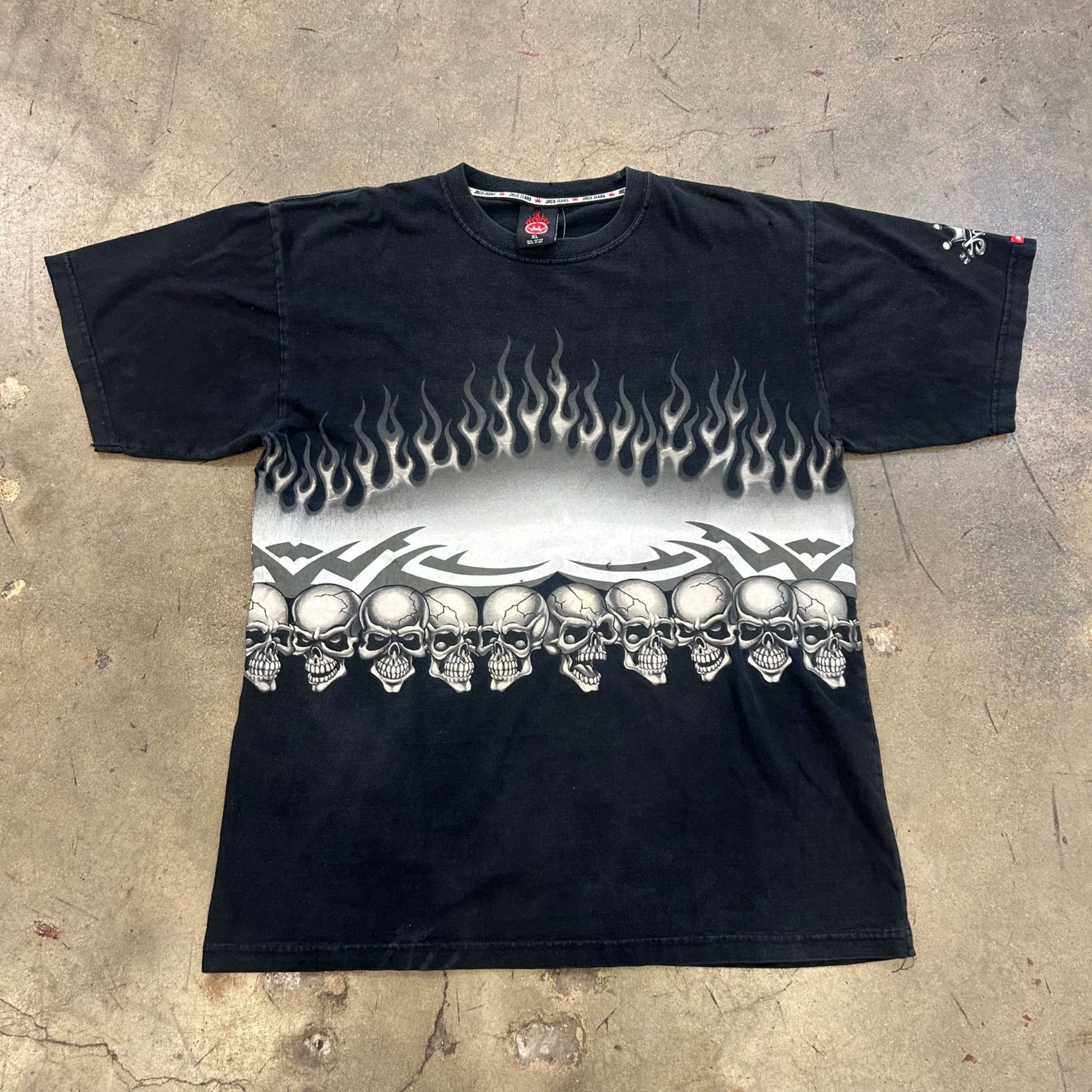 JNCO Vintage Jnco Jeans Black Skull Flame T Shirt XL Size US XL / EU 56 / 4 - 1 Thumbnail