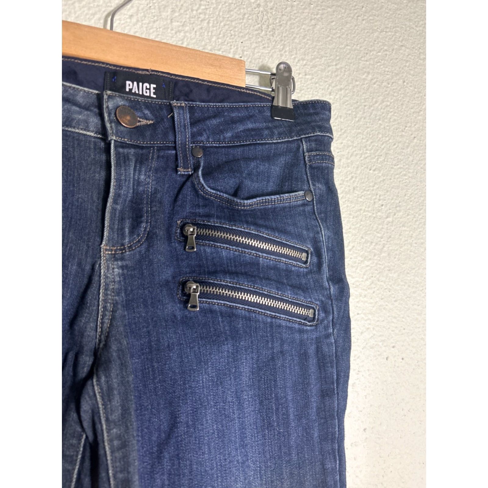 Paige Paige Womens Jeans Edgemont Crop Zipper Blue Dark Wash 28x26 Skinny Stretch Low Rise Regular Womens Jeans Size 28" / US 6 / IT 42 - 5 Thumbnail