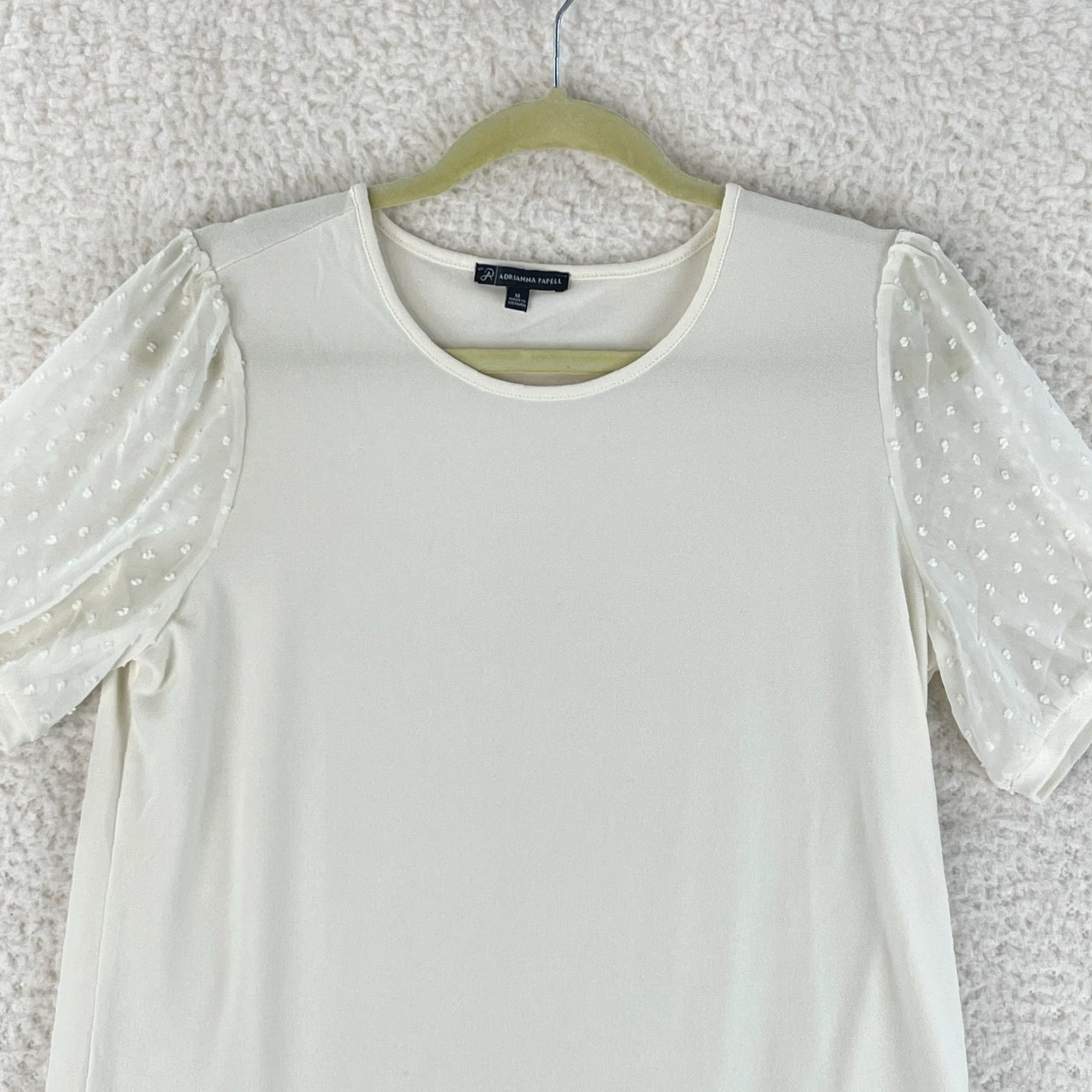 Adrianna Papell Adrianna Papell Shirt Womens Medium White Swiss Dot Sleeve Pullover Lightweight Blouse Size M / US 6-8 / IT 42-44 - 2 Thumbnail
