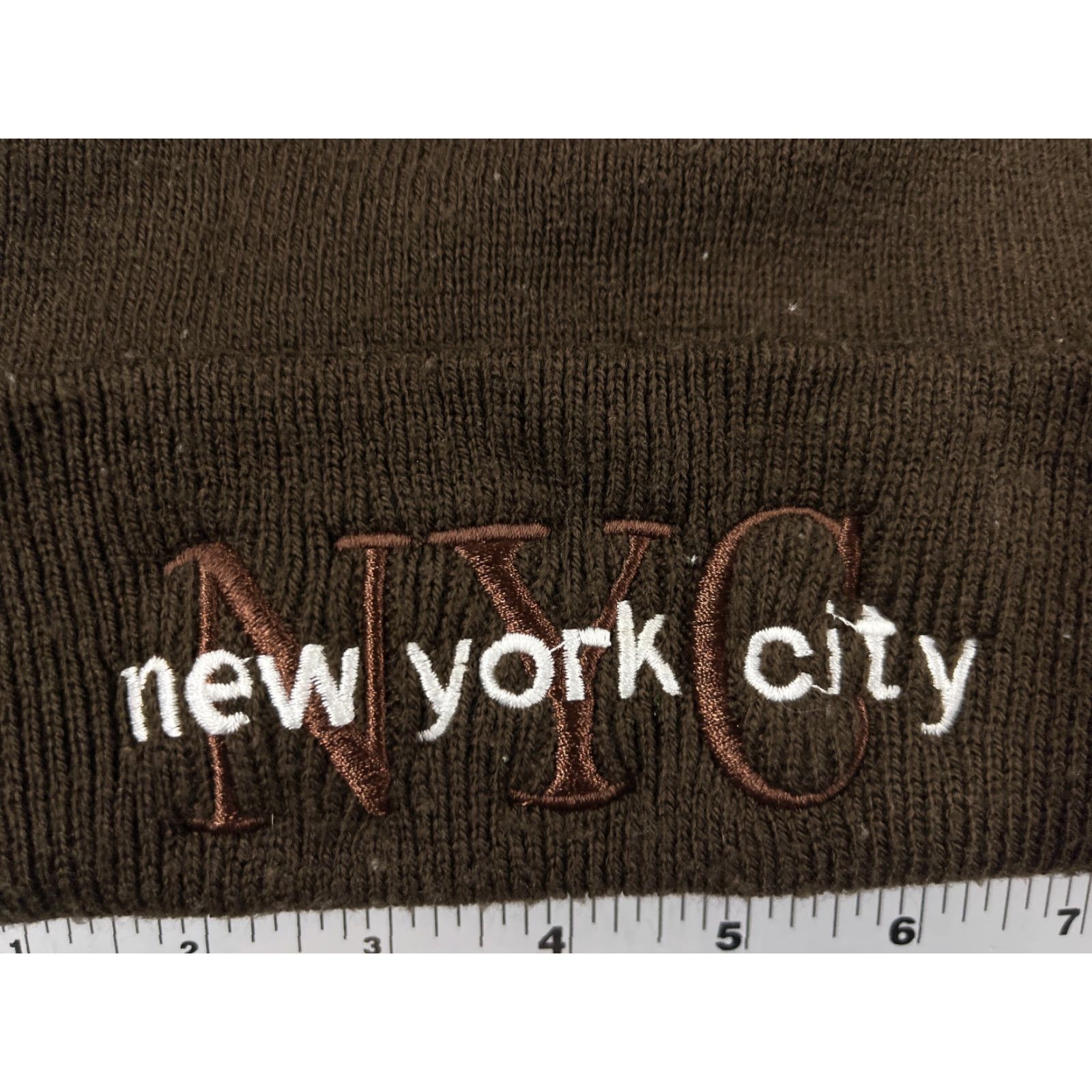 Vintage New York Beanie Hat Womens One Size Brown Embroidered 100% Acrylic Size ONE SIZE - 2 Thumbnail