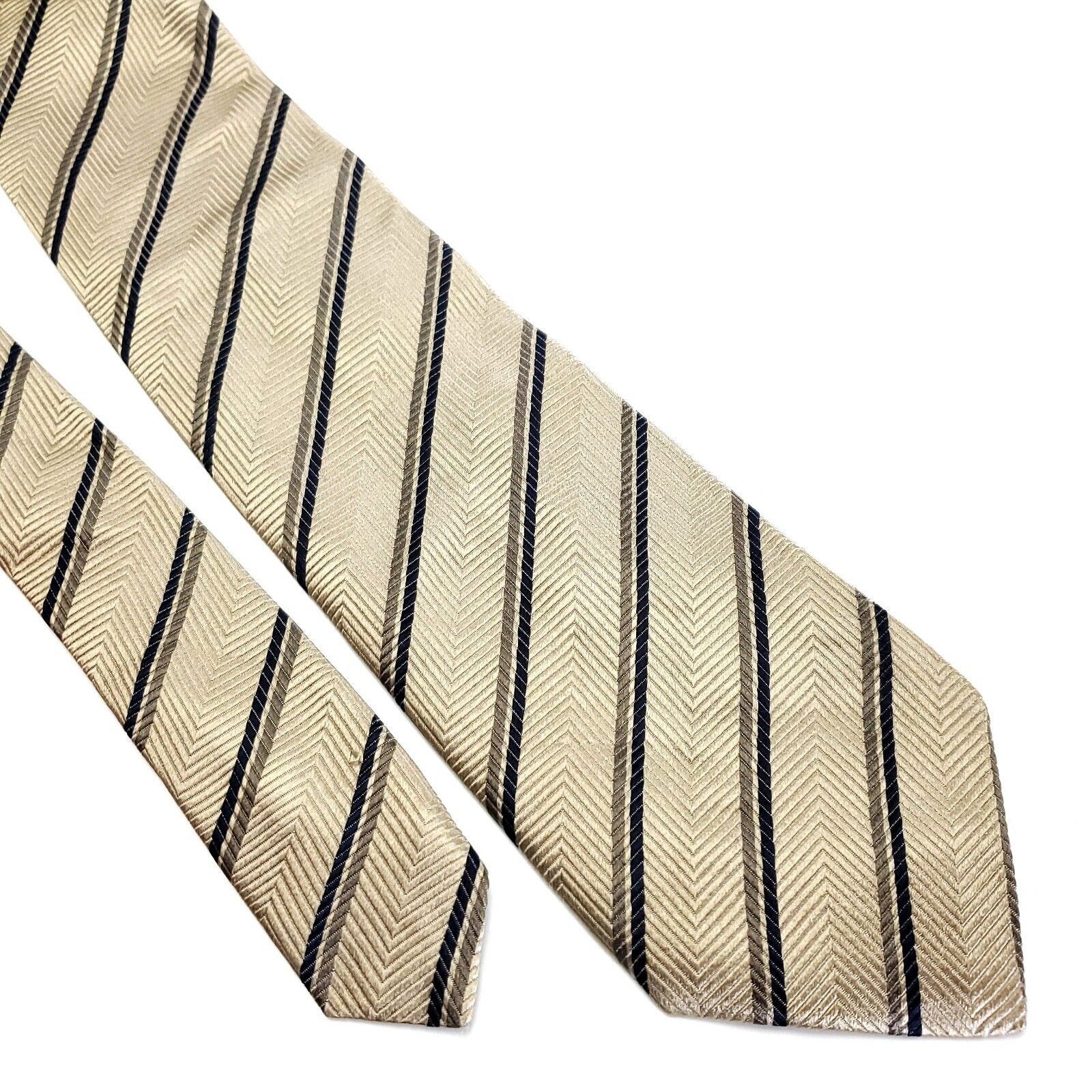 Sarar Sarar Tan Striped Herringbone Woven Silk Tie Size ONE SIZE - 1 Thumbnail