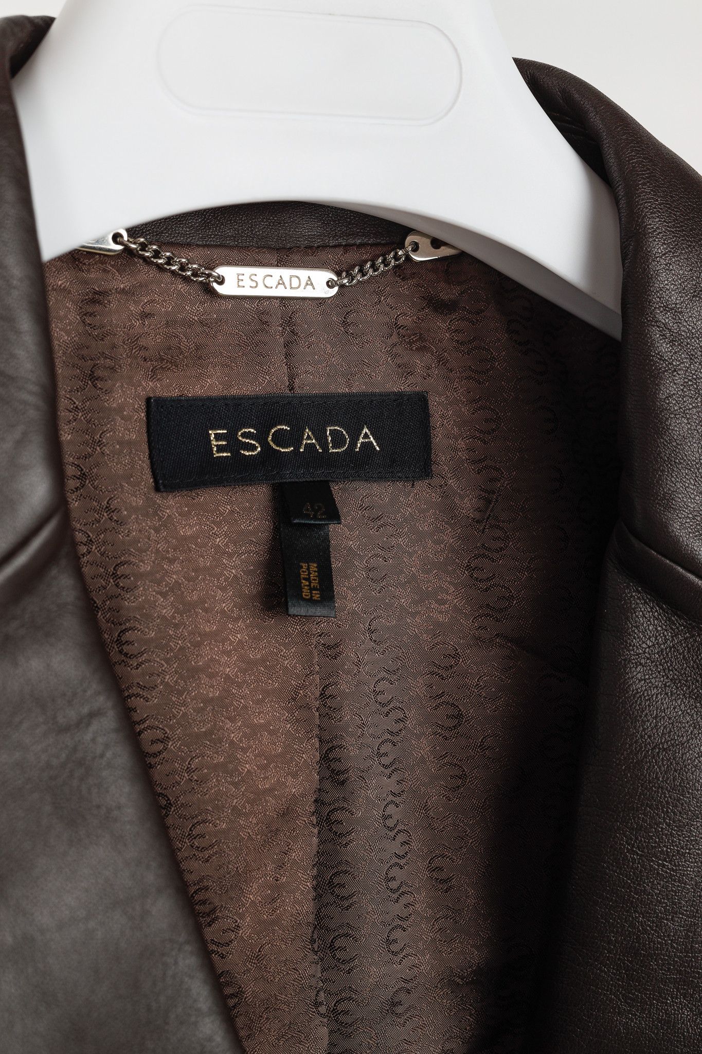 Escada Escada Brown Leather Topstitched & Trimmed Blazer Size L / US 10 / IT 46 - 4 Thumbnail