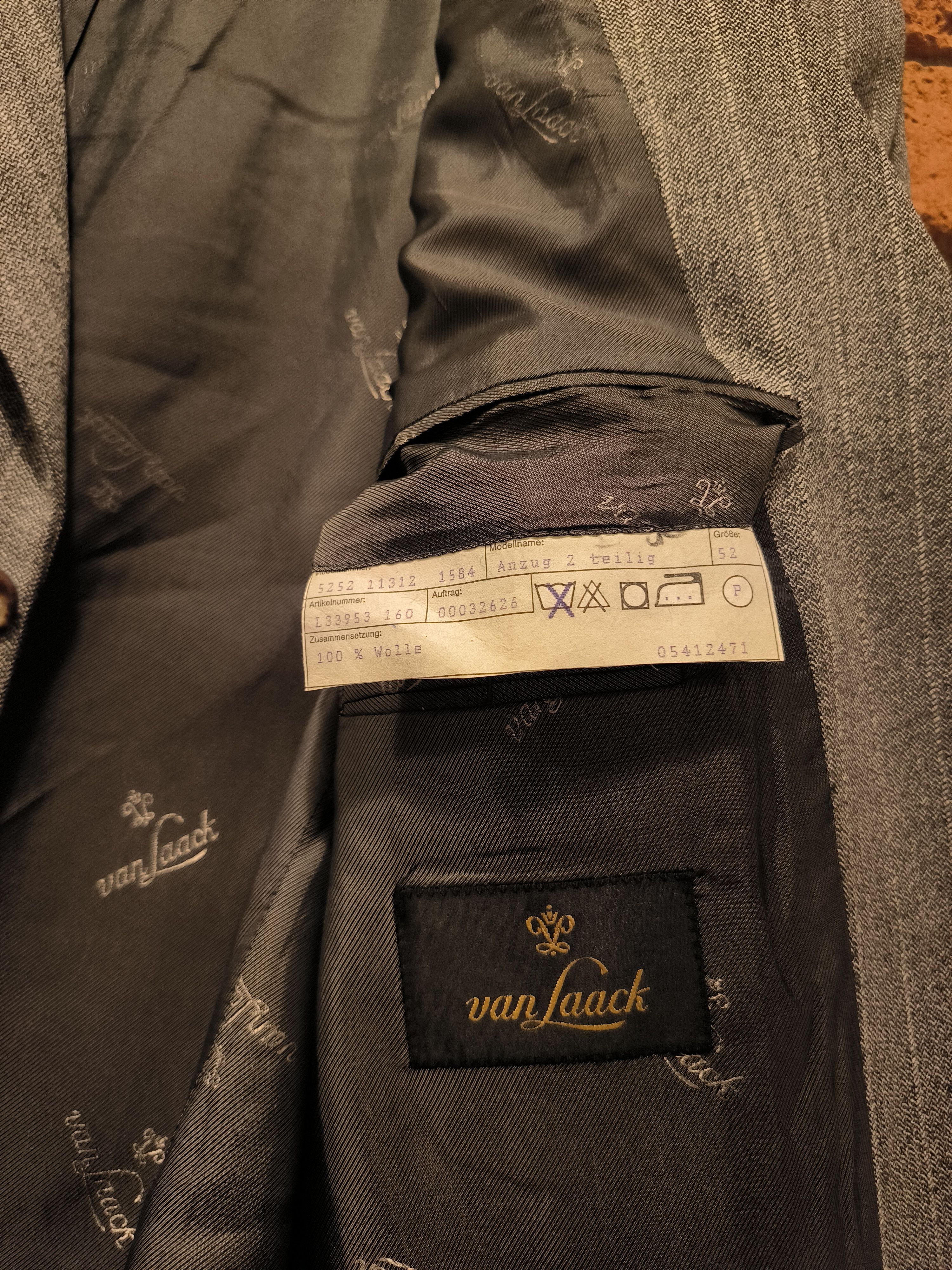 Designer Van Laack Suit Jacket Wool Monogram Multi Logo Striped Size 52S - 7 Thumbnail